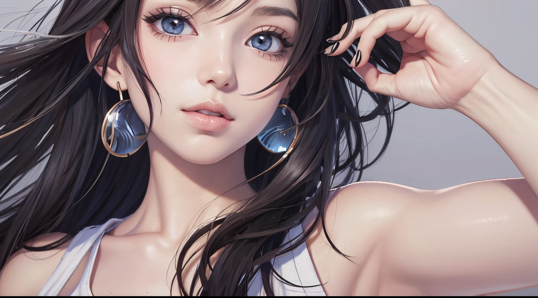 masterpiece, best quality, highly detailed, high resolution, expensive resolution, high resolution, 4k, 8k, uniform 8k wallpaper, highly detailed CG, masterpiece, 2d, 3d, beautiful details, depth, fine texture, best quality: 1.3, perfectly focused, sharp. skin, him, very cute anime girl, her name is Mei, semi-long hair, idol, after bath, oversized men's shirt, wiping wet hair with bath towel, expensive semi-long hair, mole under eye looking at viewer, expensive, blush, mole, open lips, pink eyes, heart shaped choker, smiling face