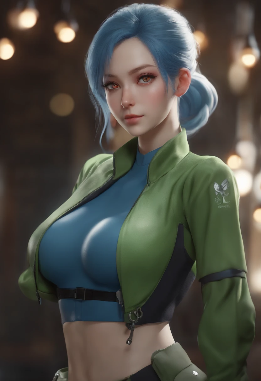 anime, hda, a close up of a woman with ((red braided low ponytail hair)) and (((the most beautiful green eyes))) in (((blue outfit))), (((determined)), 8k, Unreal Engine 5, octane render, by kyun, gamang, Yoon Gon-Ji, g.ho, gosonjak, shuroop, serious, domi, noah, trending on pixiv, fanbox, skeb, masterpiece, detailed face, smooth soft skin, big dreamy eyes, huge butt, huge breasts, beautiful intricate colored hair, symmetrical, anime wide eyes, soft lighting, concept art, digital painting,