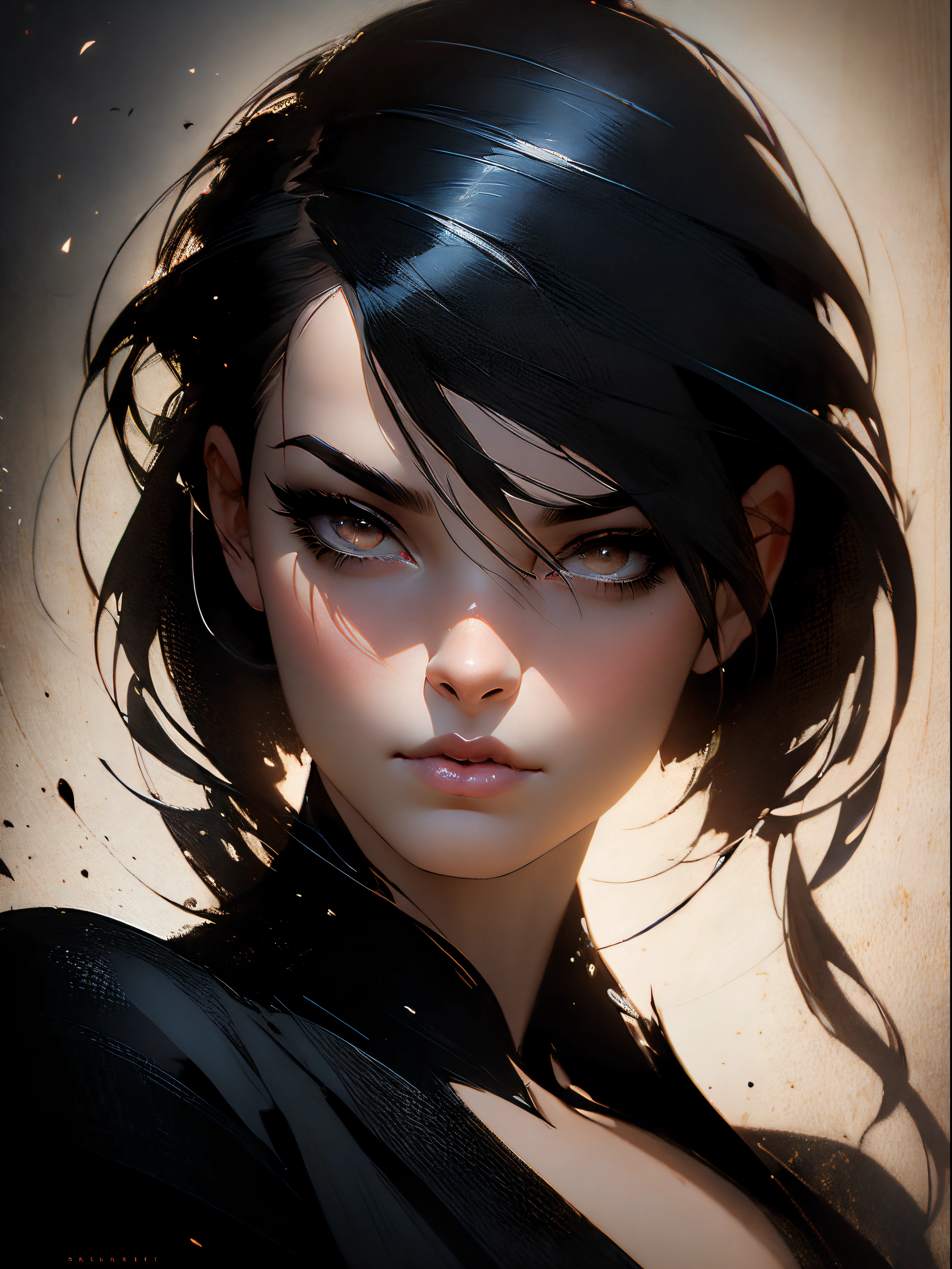 A woman with shaved hair and a black blouse looks at the camera, pintura de personagem bonita, retrato da arte do personagem, 🤤 retrato da , arte do personagem charlie bowater, Epic portrait illustration, retrato detalhado do caractere, Neoartcore e Charlie Bowater, retrato de alta qualidade, retrato de arte conceito de fantasia, retrato de fantasia fosco detalhado, Charlie Bowater Estilo de Arte, retrato bonito detalhado, retrato da arte da fantasia
