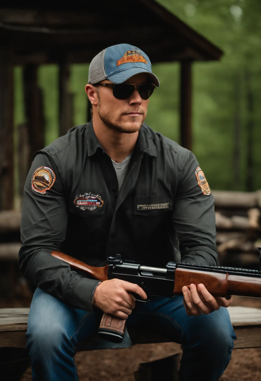 A photo of Cody at the local shooting range, aiming down the sights of a high-powered rifle with a focused expression on his face.,original,Cody “Thunder” Johnson, a fictional NASCAR legend, hails from the heart of Alabama, embodying the spirit of a true Southern country boy. He sports a rugged, unpolished look, often seen with a baseball cap, a casual flannel shirt, and jeans, his demeanor as relaxed and easy-going as his attire.