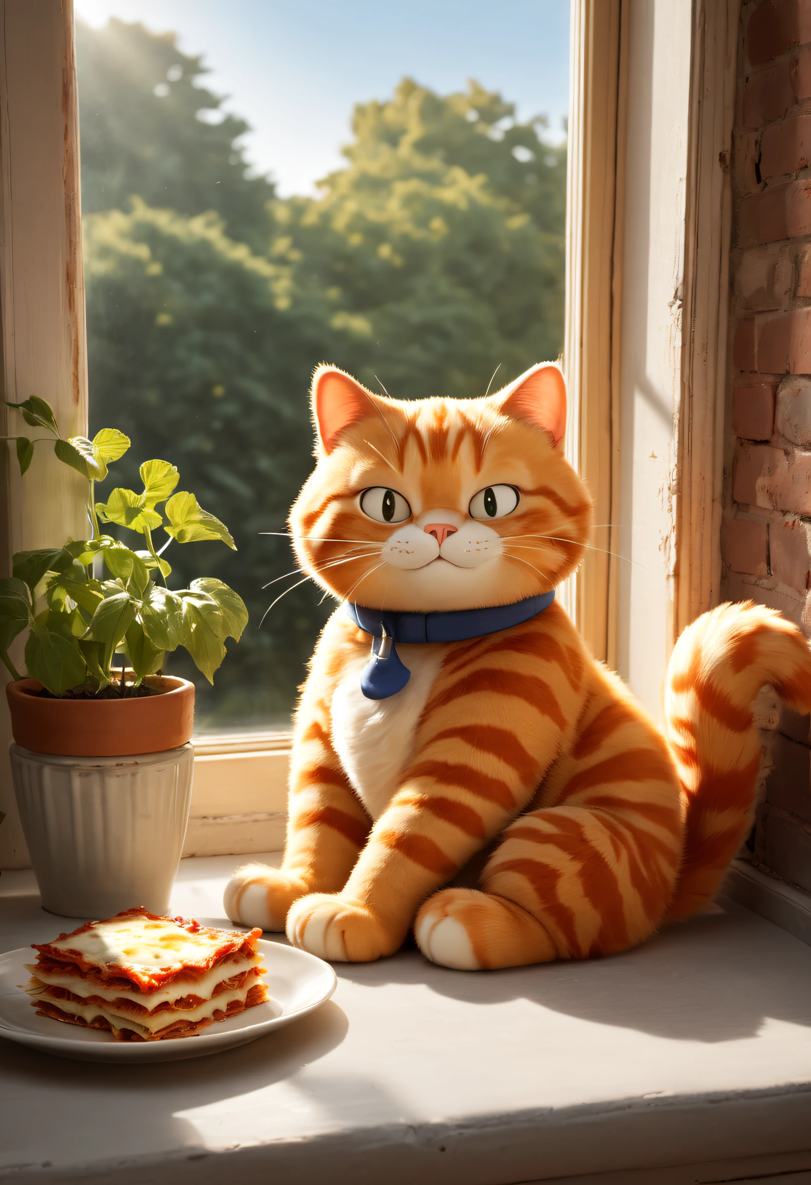 a lively and endearing image of garfield the cartoon cat, garfield comic, cartoon character, inspired by Bill Watterson, god rays, ray tracing, Cartoonish, highres, best quality, 16k