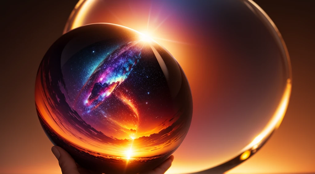 A sunset galaxy in a glass sphere.
