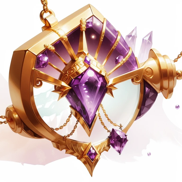 MagicItem (Magic Item)_v1 (whitebackground), amulet, (gold plated silver) chain necklace, detailed pendant with precious stones(purple amethyst) pa (drawing of a red rose in the core), mysterious, (elven design), simple pendant, Masterpiece, Professional Quality