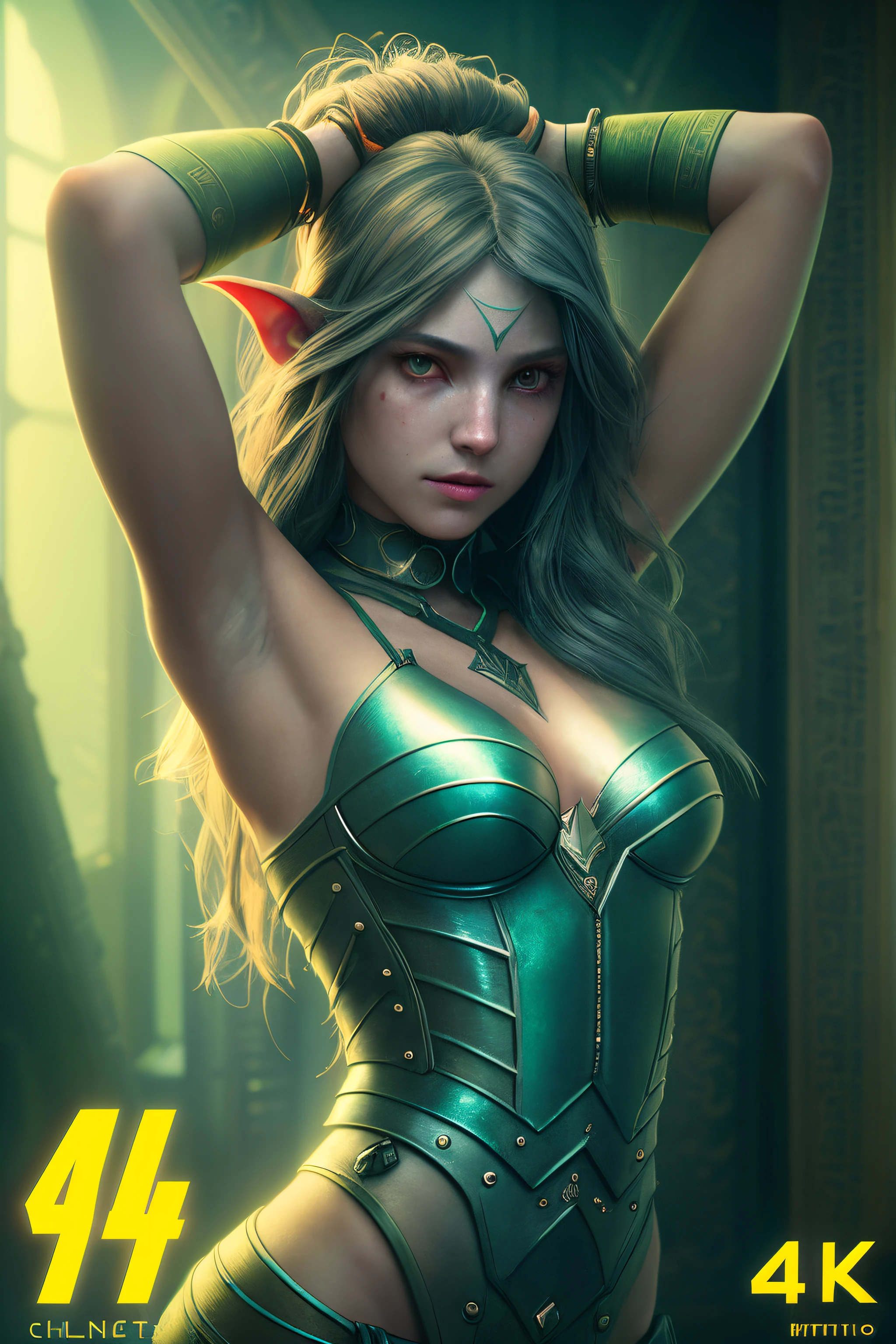 masterpiece, a beautiful elf with a perfect and sensual face, her fit body is made of hyper-realistic snake skin (todo cuerpo piel de serpiente), great detail of textures. The elf is a beautiful superhero, strong hard breasts, sexy image, intricate details. The background is Gotham City (Batman's city).