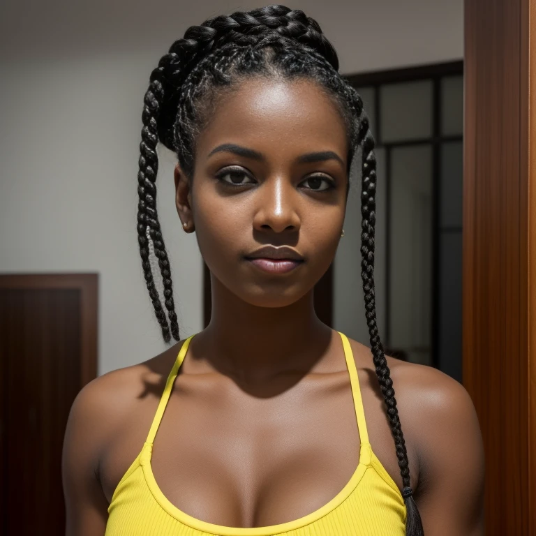 Altas, Sombras, absurdos, Melhor_qualidade, Ultra_circunstanciado, 8k, extremamente_claro, fotografia, Beautiful, foco nítido, HDR,
A stunning ebony woman with braided hair, Glamour, senta-se em uma sala de aula, Arte no quadro negro, saia preta curta, blusa branca desabotoada, braided bun, camera above, Voyeurista, intimate, luz suave, brilho quente em seu rosto e corpo, concentrado, pele e cabelo, suavizante, pele escura de alto detalhe, HDR, Aerolas grandes, parcialmente exposto (best quality), (master part), (Altas), Original, papel de parede 8k extremamente detalhado, (um extremamente delicado)
