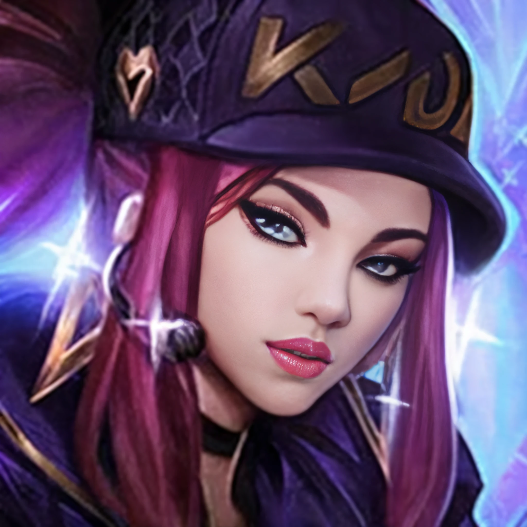 Akali, in the midst of a dense, mystical fog-filled forest, her figure barely visible, creating an air of suspense and danger. The fog plays with the shadows of her ninja outfit, revealing glimpses of her intensity. The environment is rich with ancient trees and hidden paths