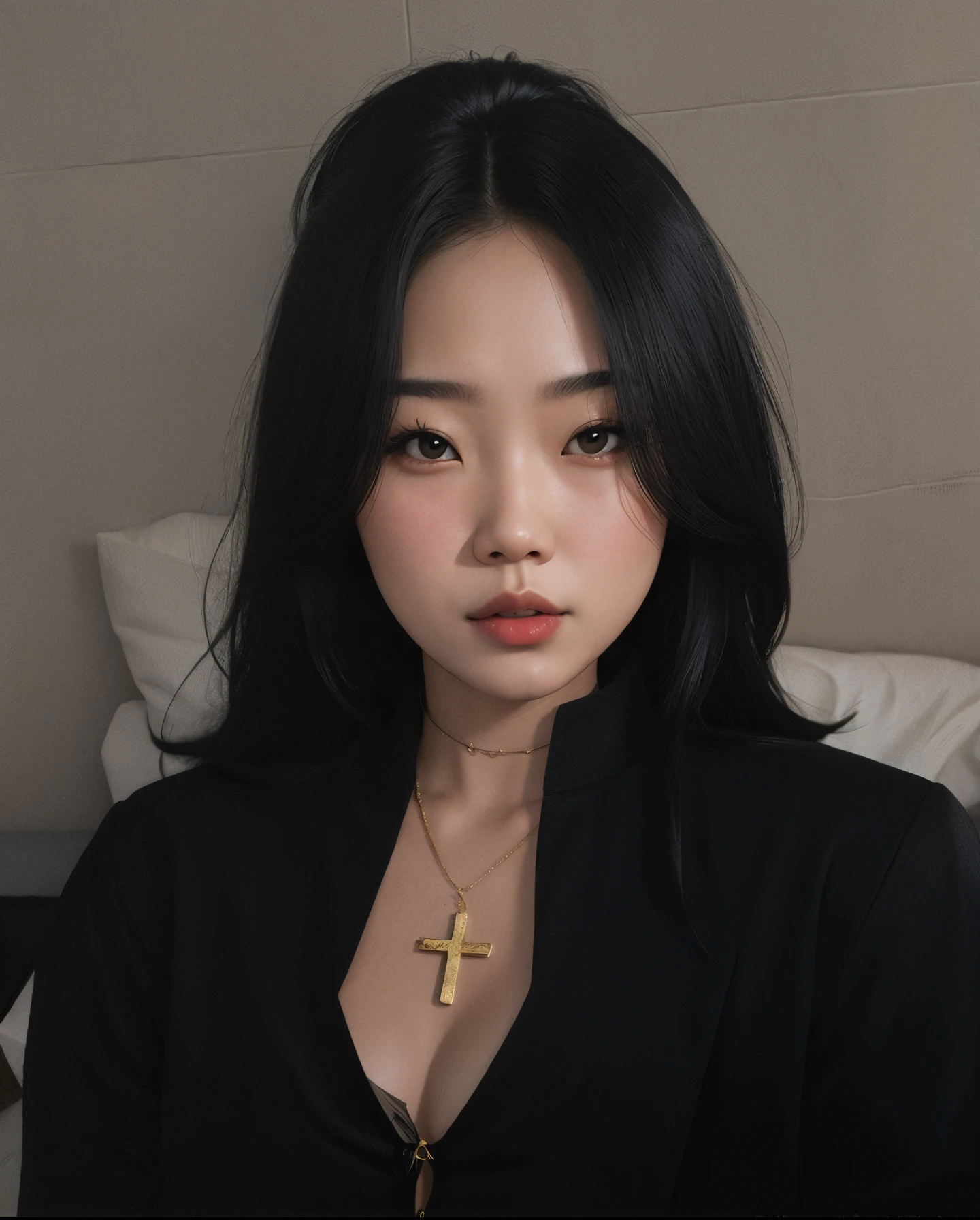 puffy Asian woman with a cross necklace and a black top, Asian girl, cruel korean goth girl, menina coreana, Asian women, Mulher coreana, 18 anos, an Asian woman, Asian woman, Xision Wu, asian female, Mulher sul-coreana bonita, Beautiful Asian girl, linda mulher coreana jovem, 21 anos, 2 2 anos