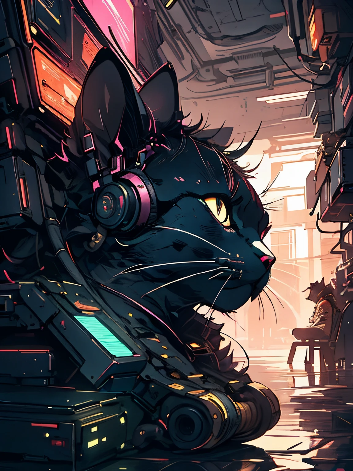 MG mao,Exquisite visuals,high-definition,masterpieces,a cat, cyberpunk, sci-fi, cinematic lighting,