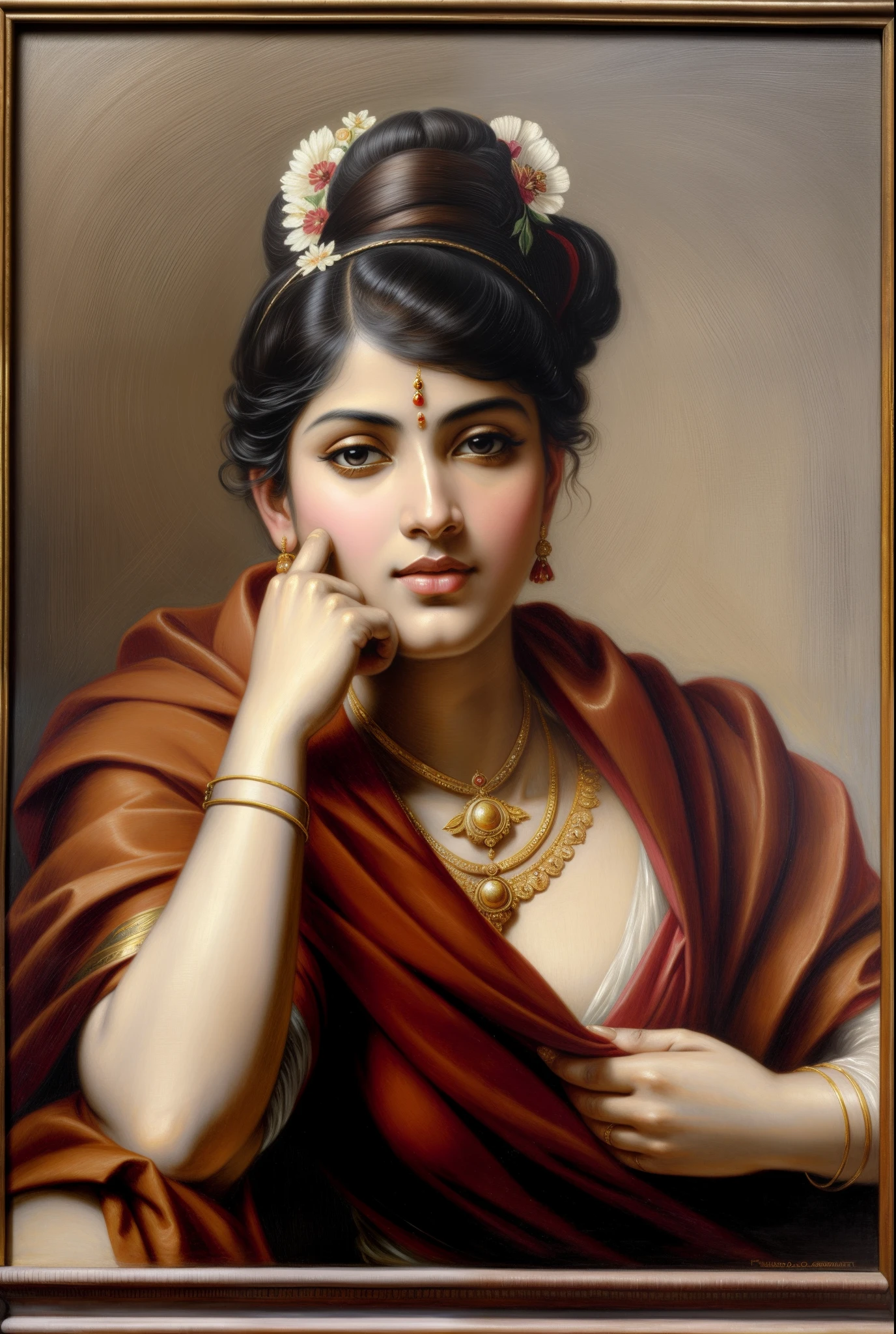Beautiful Indian Woman, wearing saree, sari Beauty, gorgeous, Apsara, Maharani, royal queen woman, nymph from Hindu Mythology, Urvashi, matchless beauty, Highly detailed, Oil Painting by Peter Paul Rubens inspired by Raja Ravi Varma, Matchless beauty, captivating, gorgeous, heavenly beauty, celestial beauty, Jolyne as "The Butterfly" by Peter Paul Rubens, 1893, realistic, hyper realistic, micro details, incredible artwork, insane details, ultra High resolution, 8k, 32k, acrylic on canvas, intricate, flawless, detailed, detailed face, detailed eyes, masterpiece, by Peter Paul Rubens, by Caravaggio, by William Adolphe bouguereau, perfect face, perfect body, beautiful art, realism, baroque, renaissance Art, highly textured, beautiful and High clarity eyes, uhd, best quality,