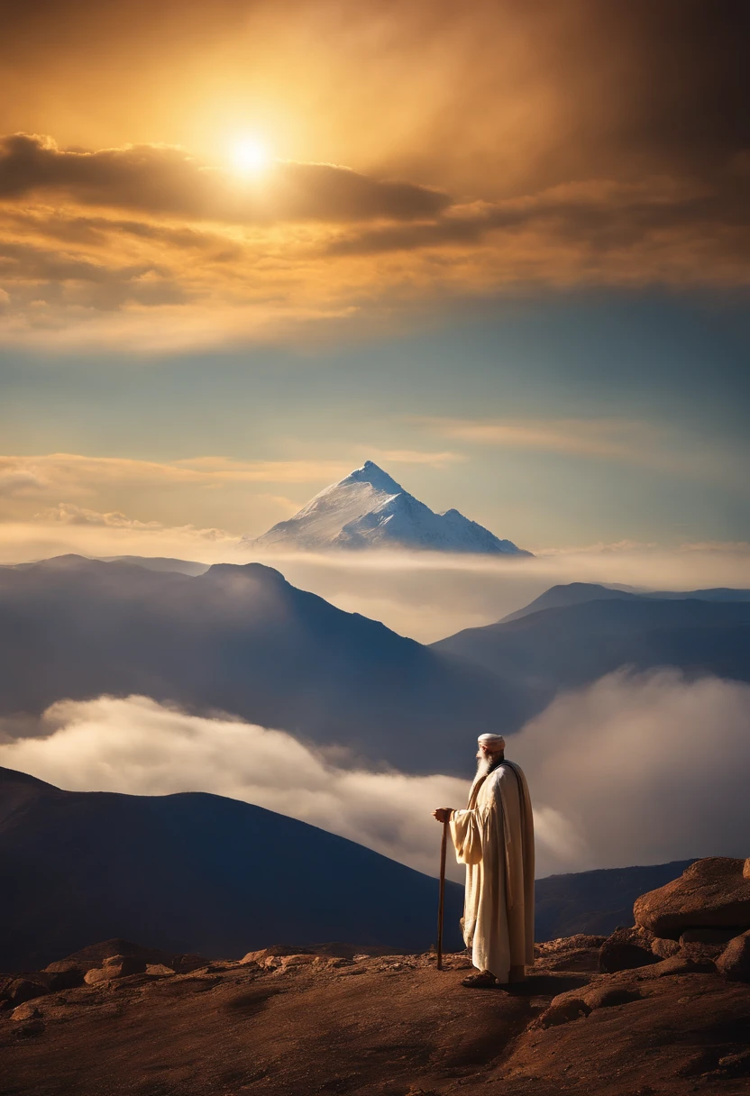 The Ten Commandments of Moses、moses tablet、the top of mount sinai、moses praises god、moses thanks god、There is the glorious glory of God、May it be a blessing、The glow that illuminates the top of the mountain、light shining from directly above、brilliance、god'glory is above、god'glory from above