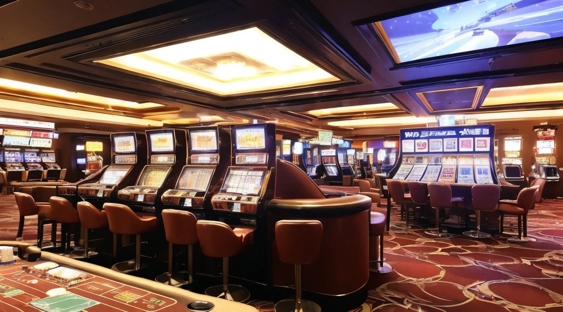 Fantastic Casino、pub、night、Interior space、Japanese style、2nd floor atrium、indirect lighting、Lower floor