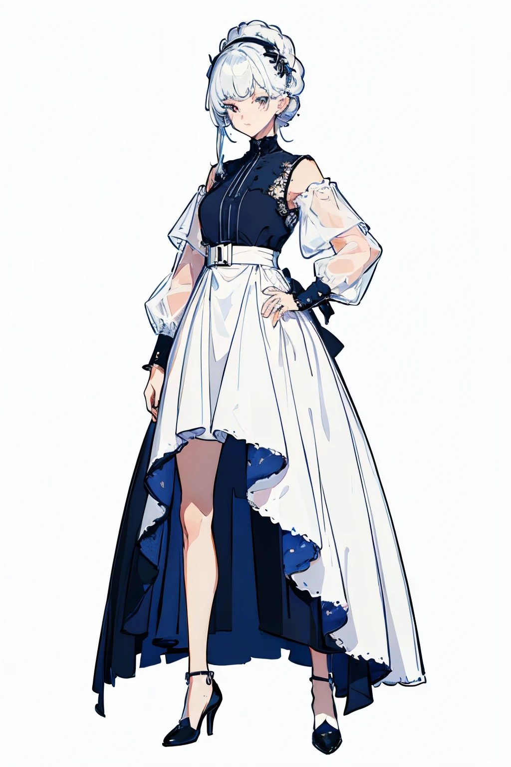 reference sheet, matching outfit, ((Best Quality)), ((Masterpiece)), (Character full body), (((best quality, high quality))), ((((UHD, highres))), (concept art), 1 girl, standing full-body, Clear facial features，Simple line design，Transparent background，(tmasterpiece，top Quority，best qualtiy, Clear facial features，beautidful eyes，beauitful face), beautiful, (((simple detailed))) (((white background))) 6 and a half heads full body, ((์no light))), random hairstyle, random hair color, random eyescolor,