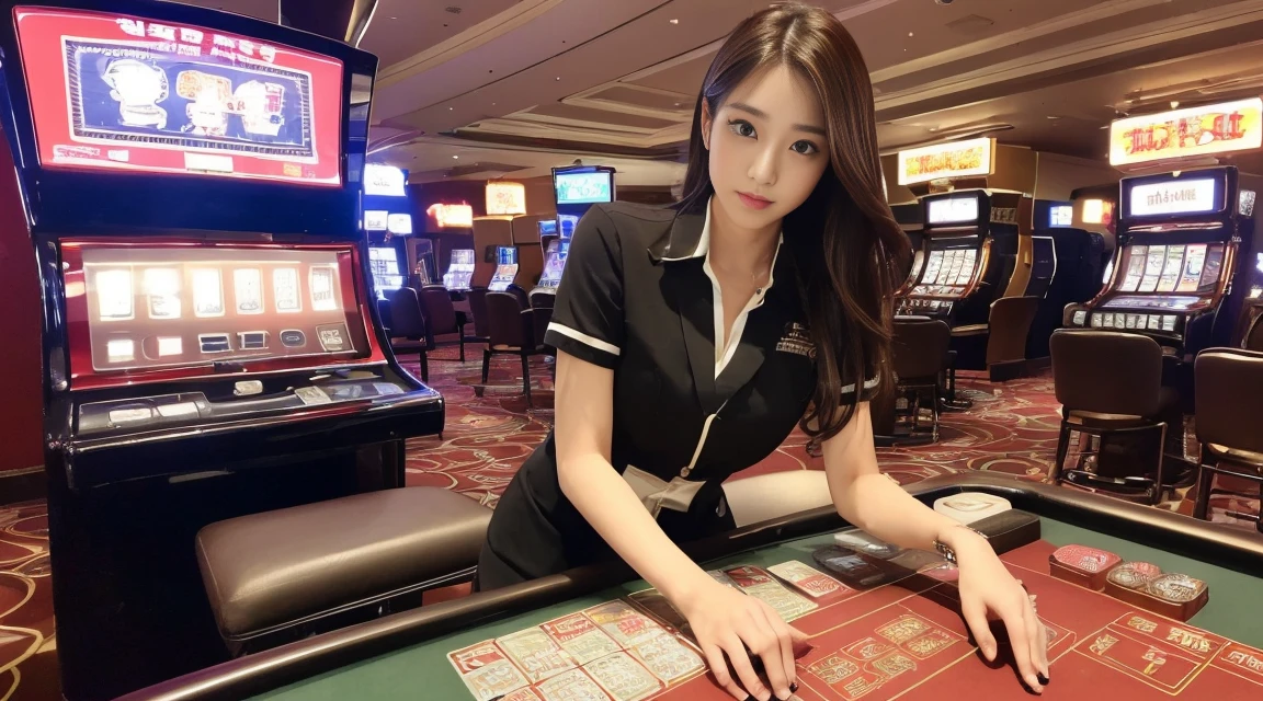 poker、dealer、casino、woman、smile、cute、Black Hair、Long Hair、uniform、woman一人、Beautiful nose、Japanese、