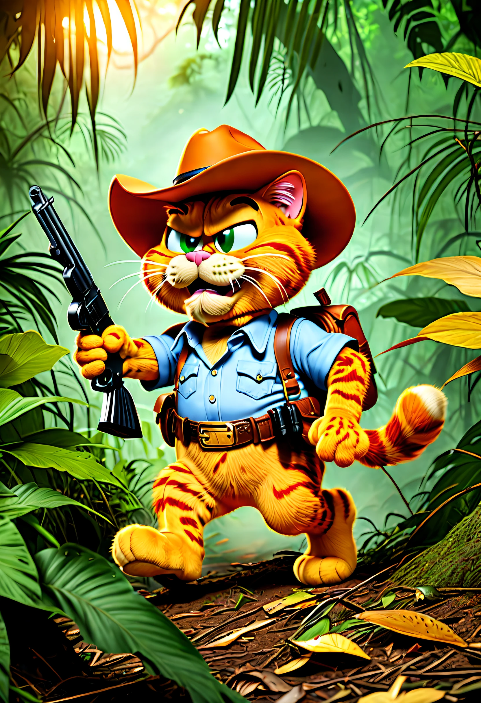 Cowboy Garfield hunts violently in the jungle,