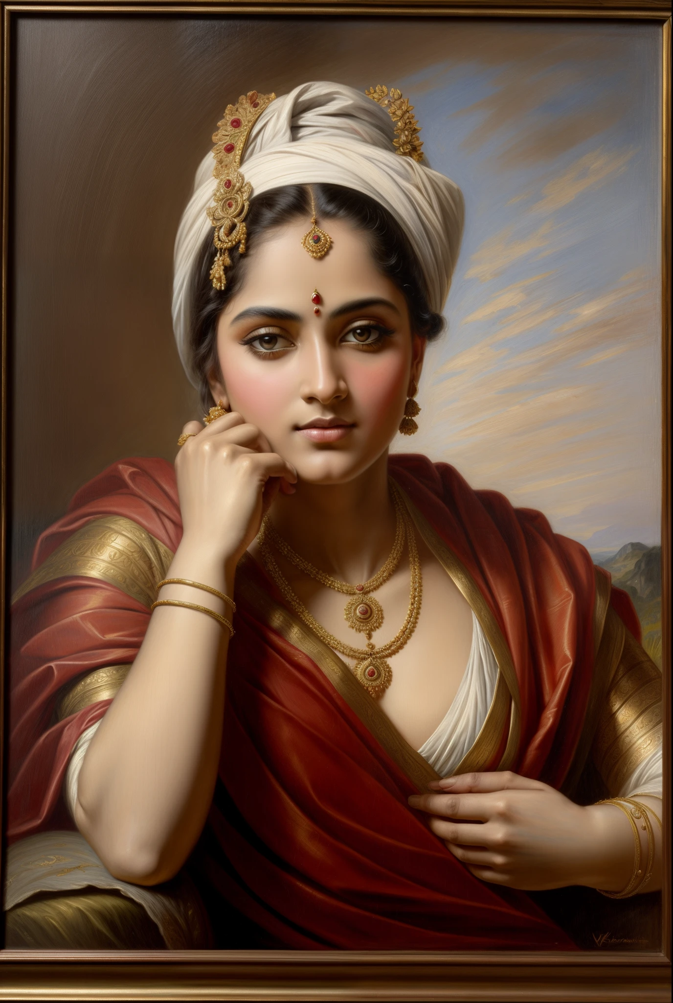 Beautiful Indian Woman, wearing saree, sari Beauty, gorgeous, Apsara, Maharani, royal queen woman, nymph from Hindu Mythology, Urvashi, matchless beauty, Highly detailed, Oil Painting by Peter Paul Rubens inspired by Raja Ravi Varma, Matchless beauty, captivating, gorgeous, heavenly beauty, celestial beauty, Jolyne as "The Butterfly" by Peter Paul Rubens, 1893, realistic, hyper realistic, micro details, incredible artwork, insane details, ultra High resolution, 8k, 32k,  acrylic on canvas, intricate, flawless, detailed, detailed face, detailed eyes, masterpiece, by Peter Paul Rubens, by Caravaggio, by William Adolphe bouguereau, perfect face, perfect body, beautiful art, realism, baroque, renaissance Art, highly textured, beautiful and High clarity eyes, uhd, best quality,