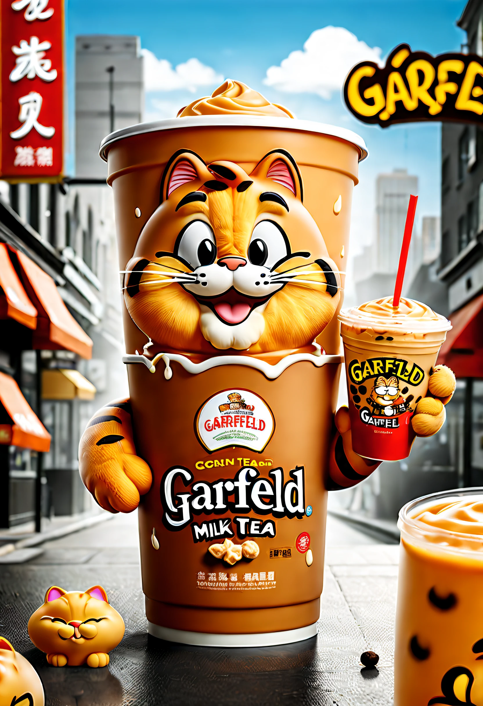 Brand advertising，Creative poster，Garfield milk tea，