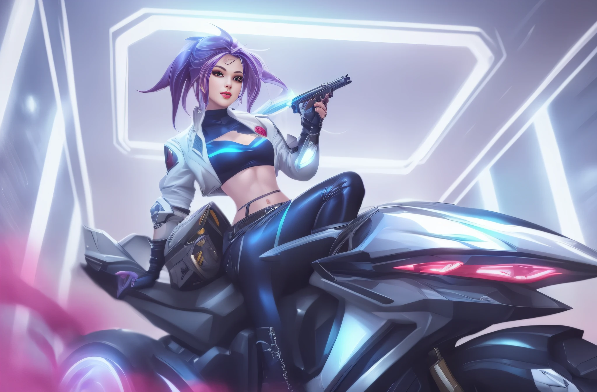 Akali, in the midst of a dense, mystical fog-filled forest, her figure barely visible, creating an air of suspense and danger. The fog plays with the shadows of her ninja outfit, revealing glimpses of her intensity. The environment is rich with ancient trees and hidden paths