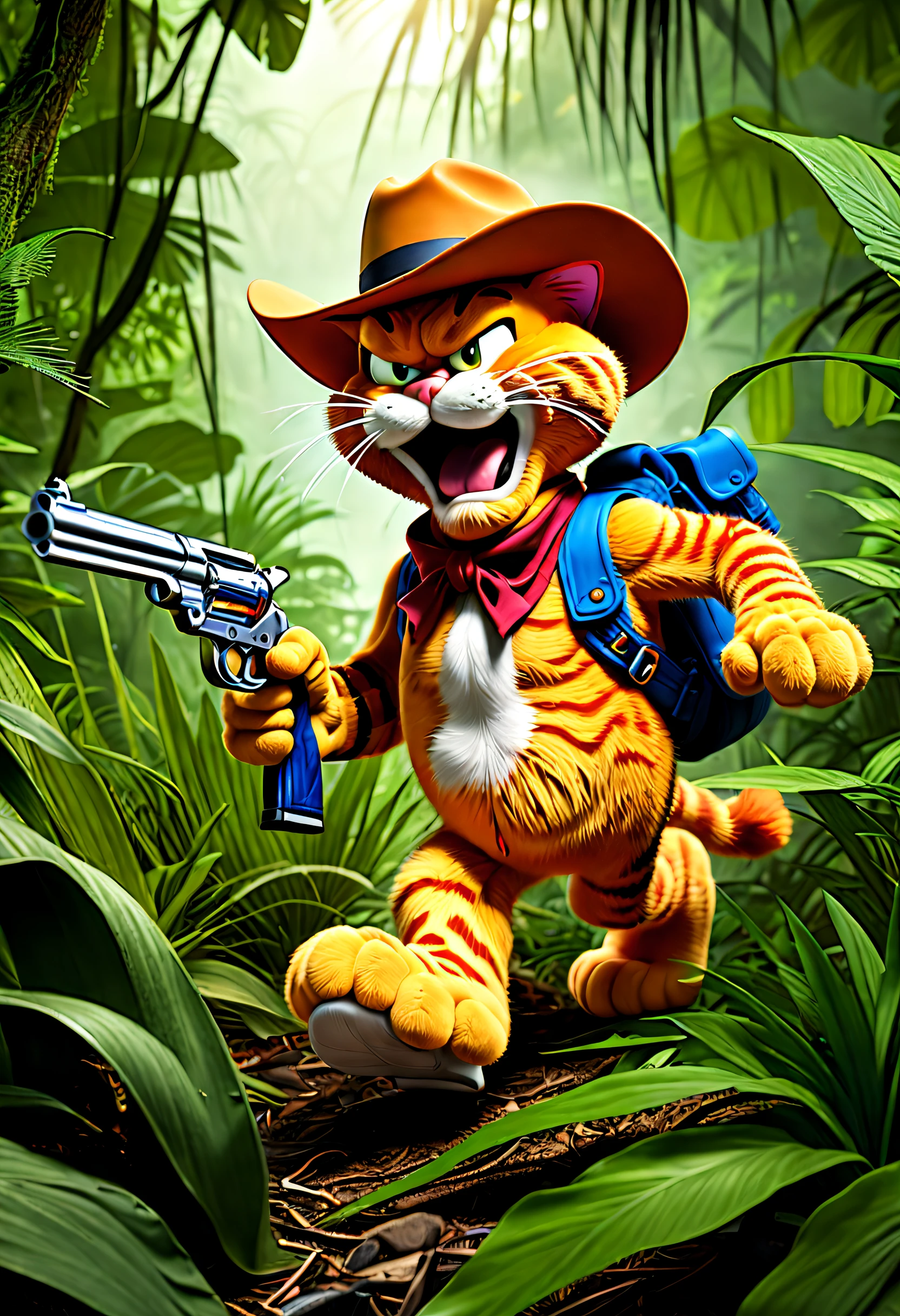 Cowboy Garfield hunts violently in the jungle,