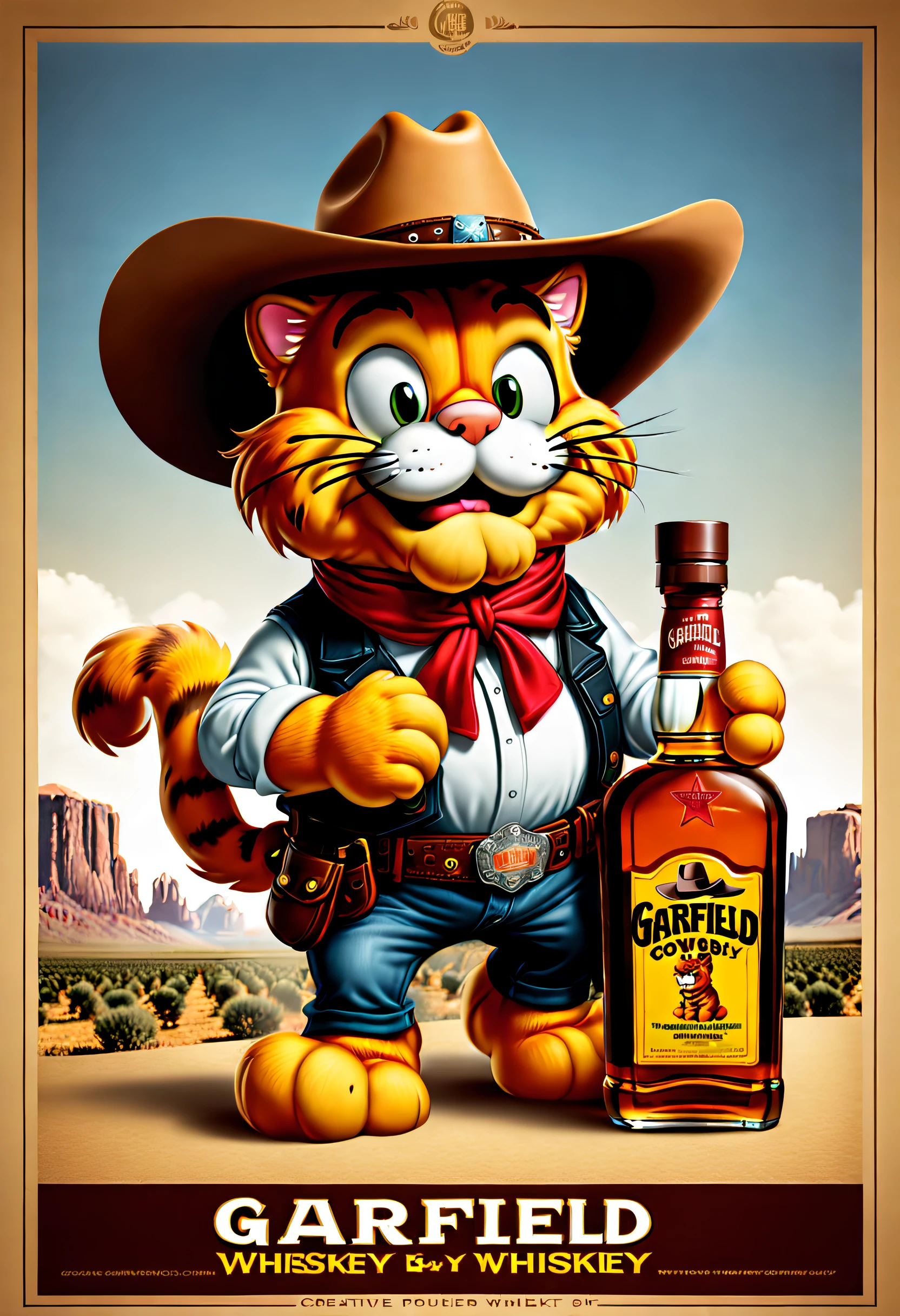 Brand advertising，Creative poster，Cowboy Garfield Whiskey，