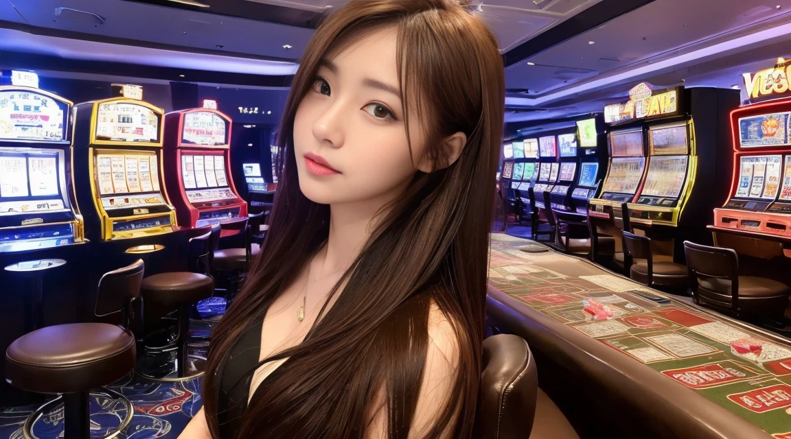 ((最高品質, 10, master-piece: 1.3)), crisp focus: 1.2, Beautiful woman with perfect style: 1.4, Slender abs: 1.2, ((dark-brown hair, small: 1.2)), (natural light, city street: 1.1), Highly detailed face and skin texture, detailed eyes, 二重まぶた (Random background,In casinos,VIP casino room, Modern Casino Console, Modern Slot Machines ) (Dress up as a random casino employee..'uniform.,Sexy)