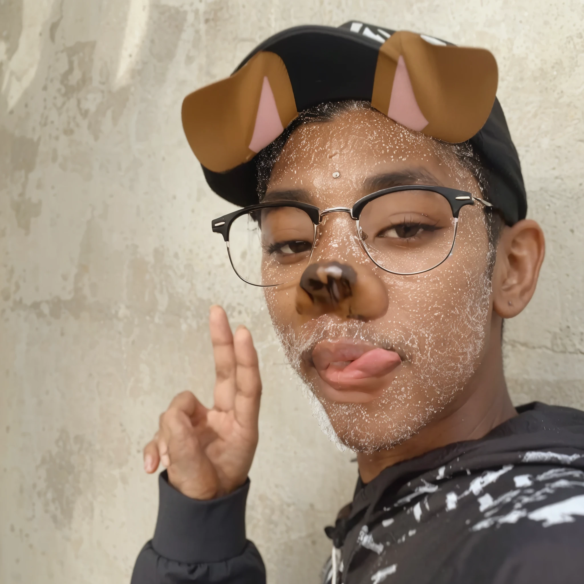 Um negro de oculos mostrando a lingua para fora