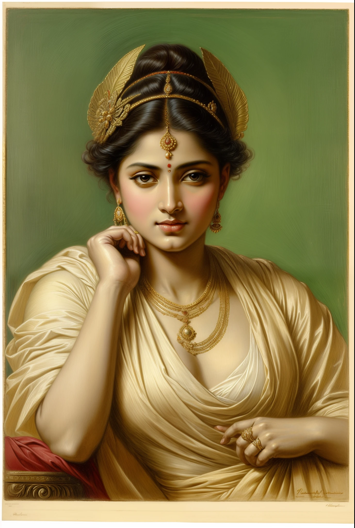 Beautiful Indian Woman, wearing saree, sari Beauty, gorgeous, Apsara, Maharani, royal queen woman, nymph from Hindu Mythology, Urvashi, matchless beauty, Highly detailed, Oil Painting by Peter Paul Rubens inspired by Raja Ravi Varma, Matchless beauty, captivating, gorgeous, heavenly beauty, celestial beauty, Jolyne as "The Butterfly" by Peter Paul Rubens, 1893, realistic, hyper realistic, micro details, incredible artwork, insane details, ultra High resolution, 8k, 32k, acrylic on canvas, intricate, flawless, detailed, detailed face, detailed eyes, masterpiece, by Peter Paul Rubens, by Caravaggio, by William Adolphe bouguereau, perfect face, perfect body, beautiful art, realism, baroque, renaissance Art, highly textured, beautiful and High clarity eyes, uhd, best quality,