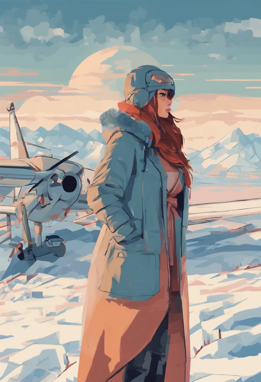 ((high definition)), ((full body)) press photography, ((aviator))((wearing open raincoat and lingerie)), ((Lockheed Vega 5B in the arctic)), ((enchanting)), ((big butt, huge boobs)), ((looking away from the camera)), Detailed, Detailed pretty face, Sharp Focus, (Detailed and intricate), 4k, Leica 35mm F2.8, Fuji Superia Reala 100