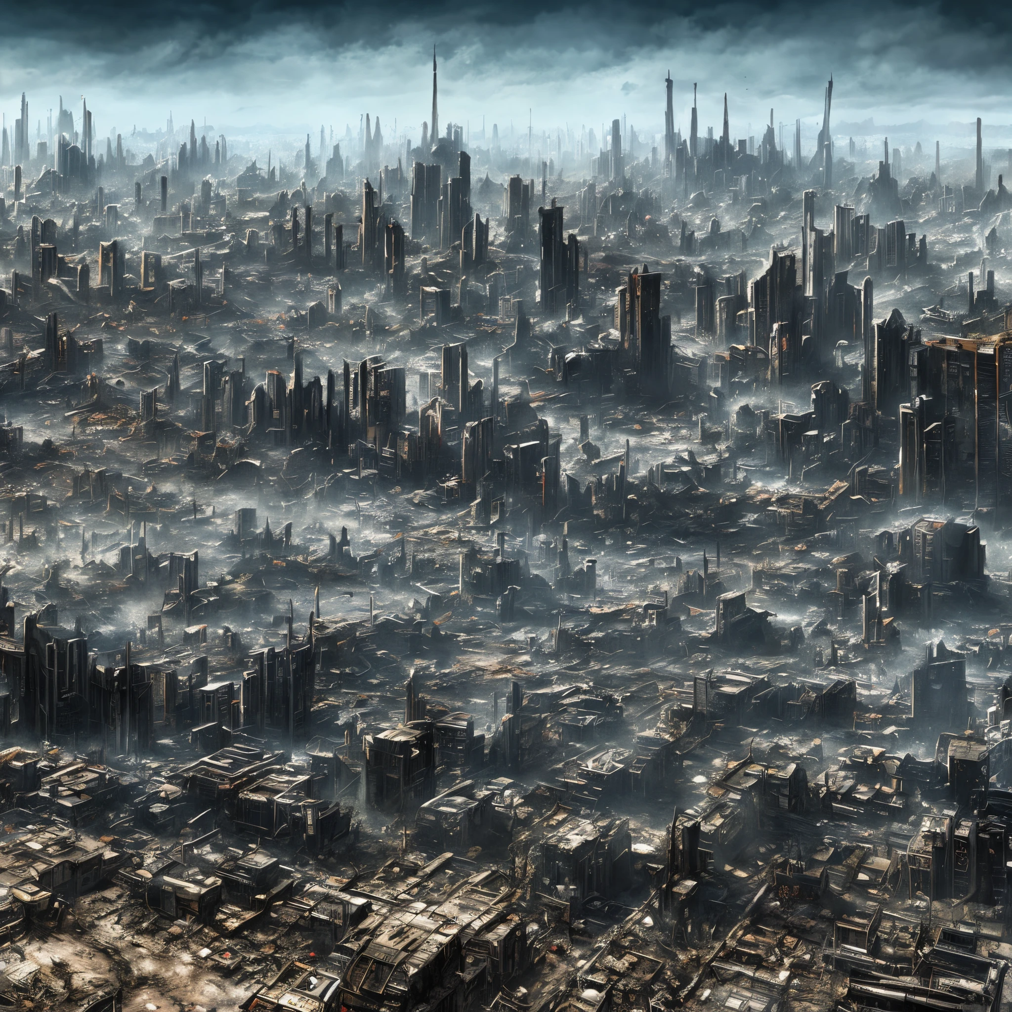 Post-apocalyptic cityscape，dystopian scifi apocalypse，Destroyed cities，Ruined city background，post apocalyptic city，Ruined cityscape，dark city ruins，Dystopian landscape，dystopian alien landscape，dystopian wasteland，post apocalyptic city，post apocalyptic city，dystopian city，Dystopian landscape，post apocalyptic landscape。