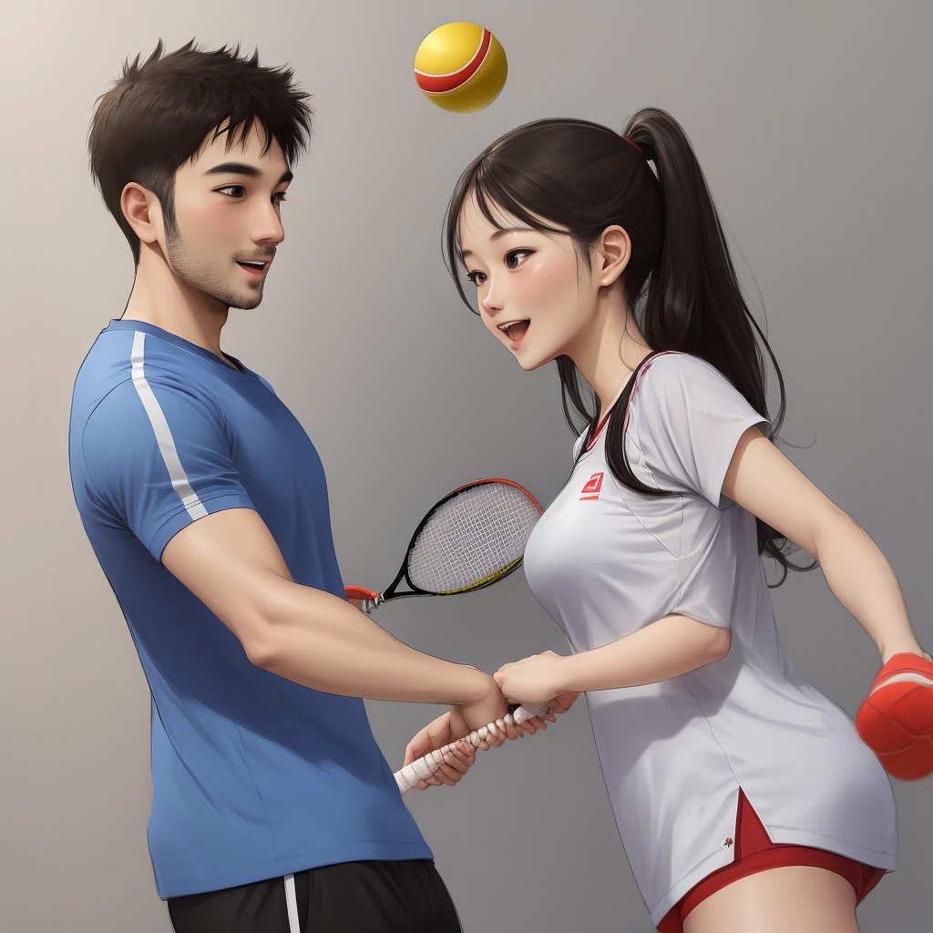 Couple playing badminton sketch