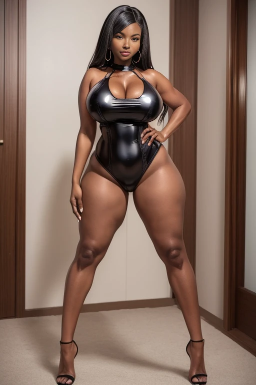 (melhor qualidade,4k,8k,alta resolução,masutepiece:1.2), (Emily is a black woman, ebony skin, BBW MILF, 30 anos), (bunda enorme: 1,9), (seios grandes: 1,9), deitada na cama, (sexy shiny white eather swimsuit costume), (bota branca), (full body photo), sexy, sensual, hot, decotes, bunda enormes. ((mesmo personagem, headpe, lado, costas)), (perfect hands)