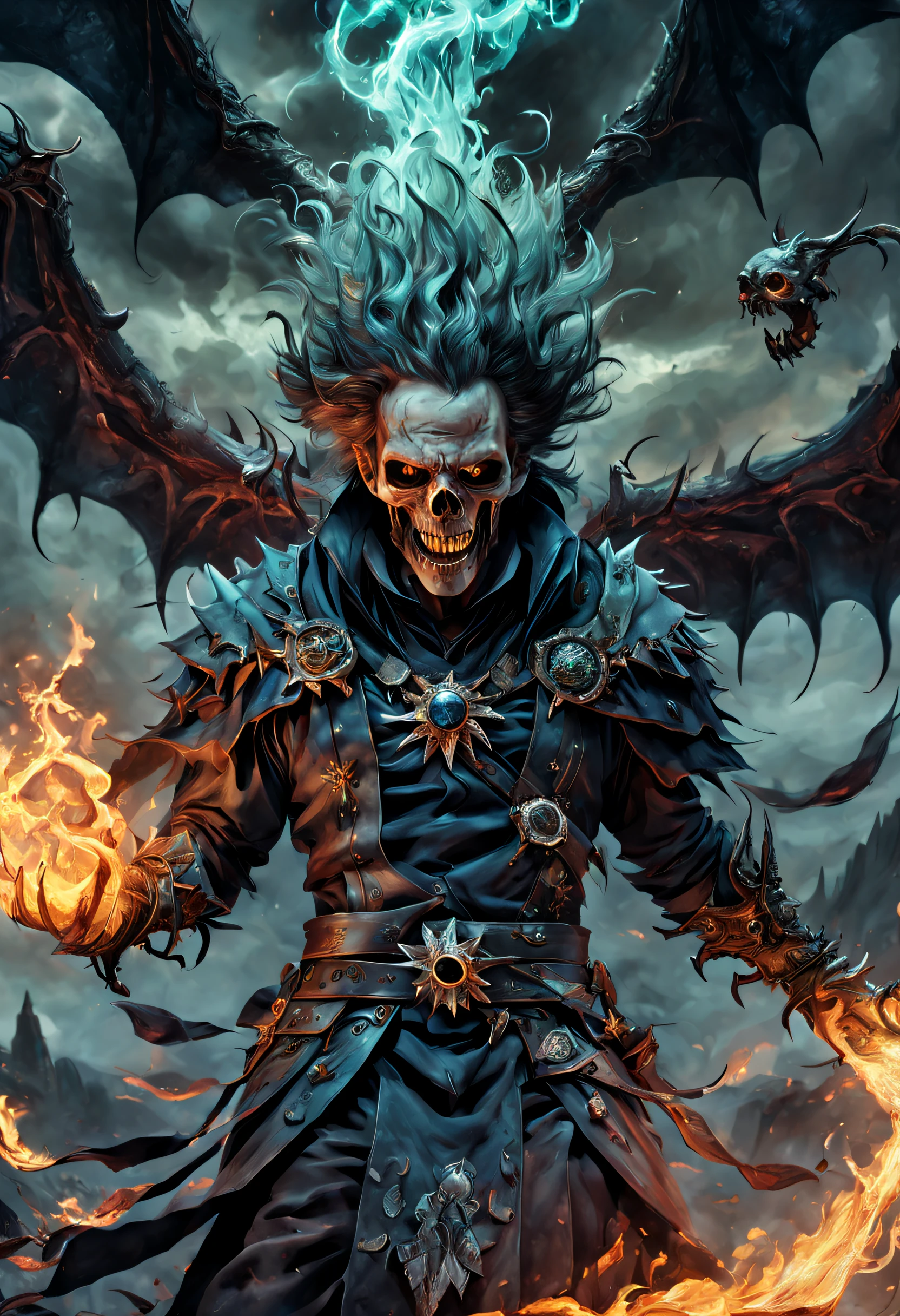 (papel de parede 8k extremamente detalhado), a medium shot photo of a furious necromancer, intrincado, alto detalhe, dramatic