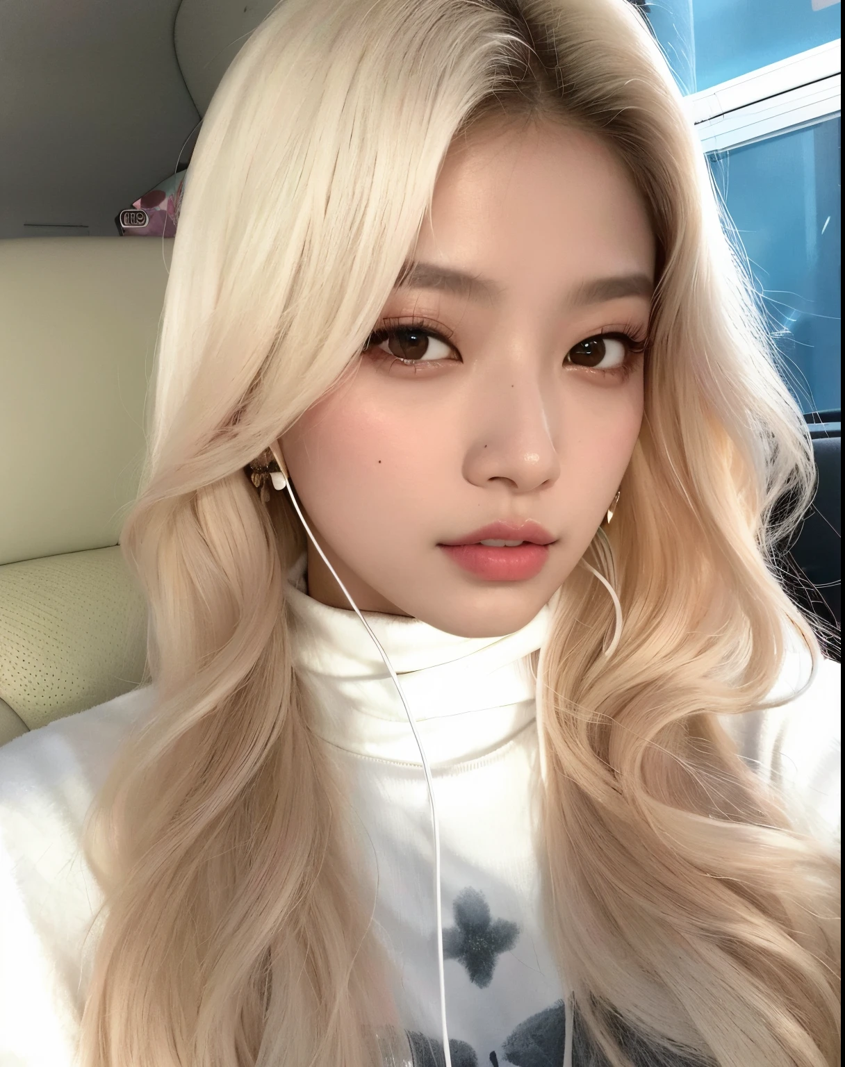 um close de uma pessoa com cabelos longos usando fones de ouvido, tzuyu de duas vezes, Jinyoung Canela, Parque Roseanne do Blackpink, maquiagem sul-coreana popular, Retrato de Jossi de Blackpink, Heonhwa Choe, maquiagem coreana popular, Jaeyeon Nam, com longos cabelos brancos, com cabelos longos brancos, her hair is white, Ulzzang, Sakimichan