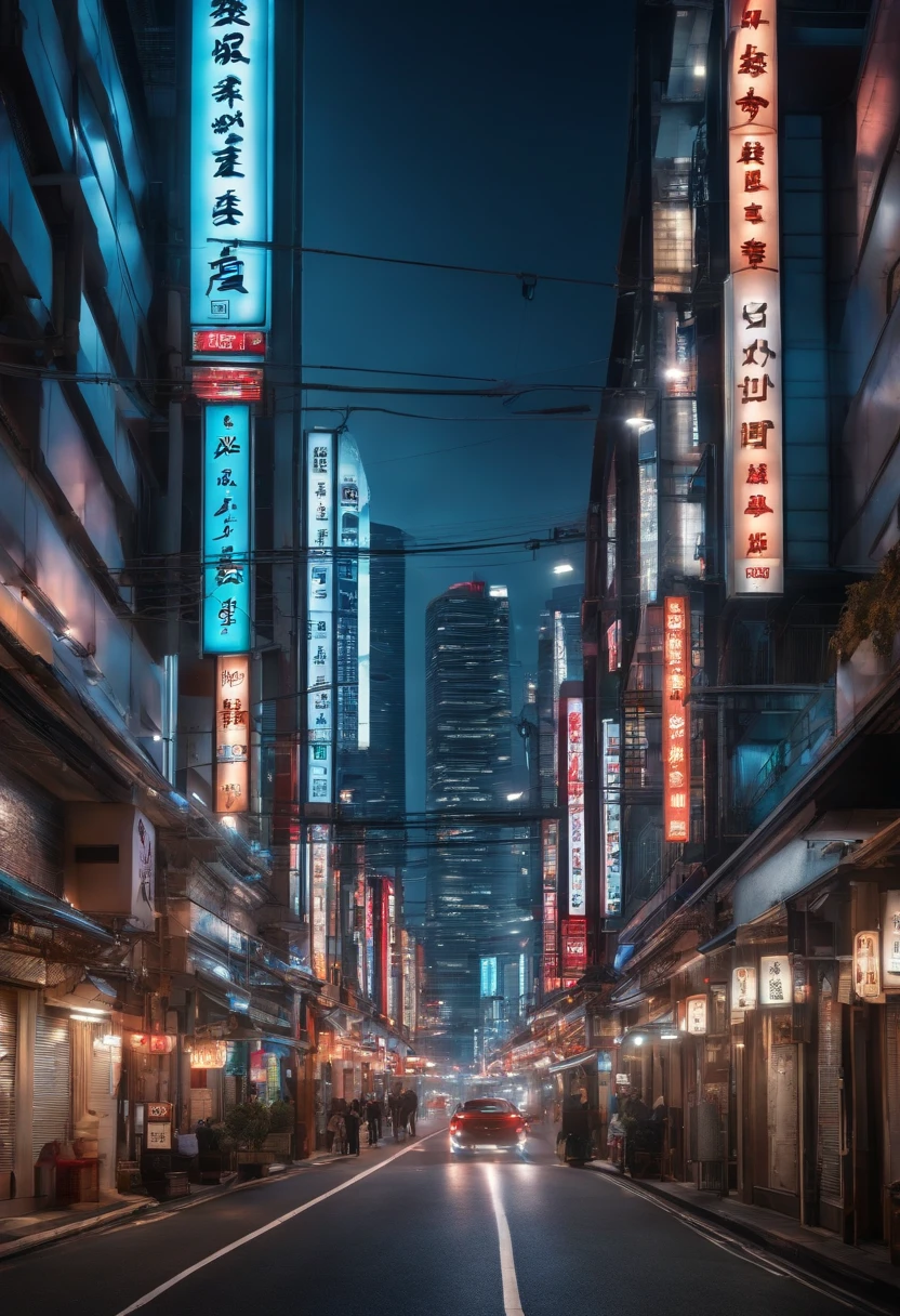 A Japanese city with modern style with several mirrored buildings with vibrant lighting and many twinkling lights on the realistic ultra HD signs style beautiful picture set wallpaper and realistic buildings with gleaming car signs