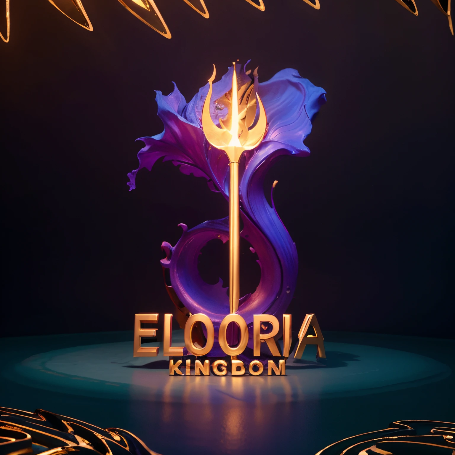 High image quality, 4k, 3d, sea atmosphere, gold colored trident,