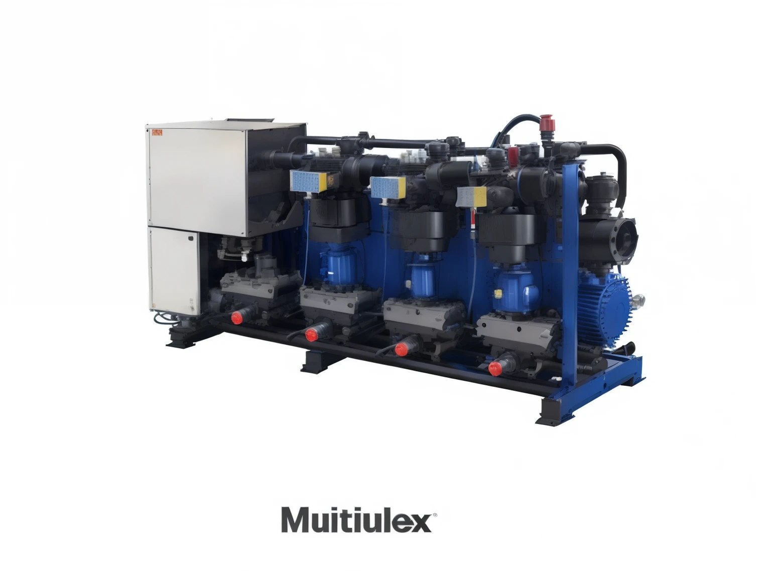 a group of three different type of air compressors with different types of compressors, multiple, complex machinery, multi - level, multi-part, water-cooled, modular, complex, multiphase flow, racks, multilayer, adult, concept, composite, technical, complex design, conceptual, multi-dimensional, high quality product image”, machine, flex, multiscopy