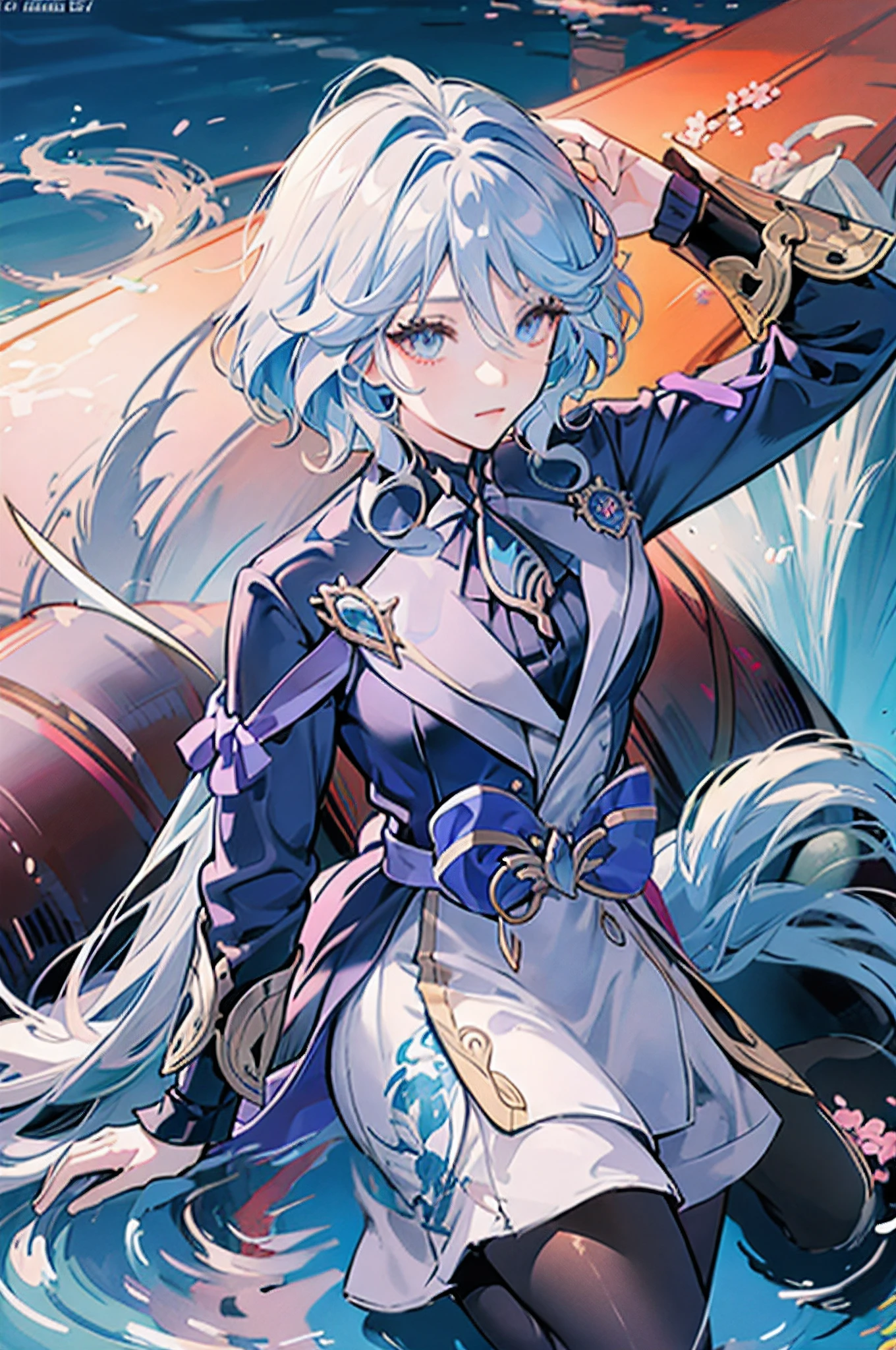 anime character with sword and water swirls in background, beautiful girl in art, demon slayer artstyle, key anime art, anime cover, detailed key anime art, advanced digital anime art