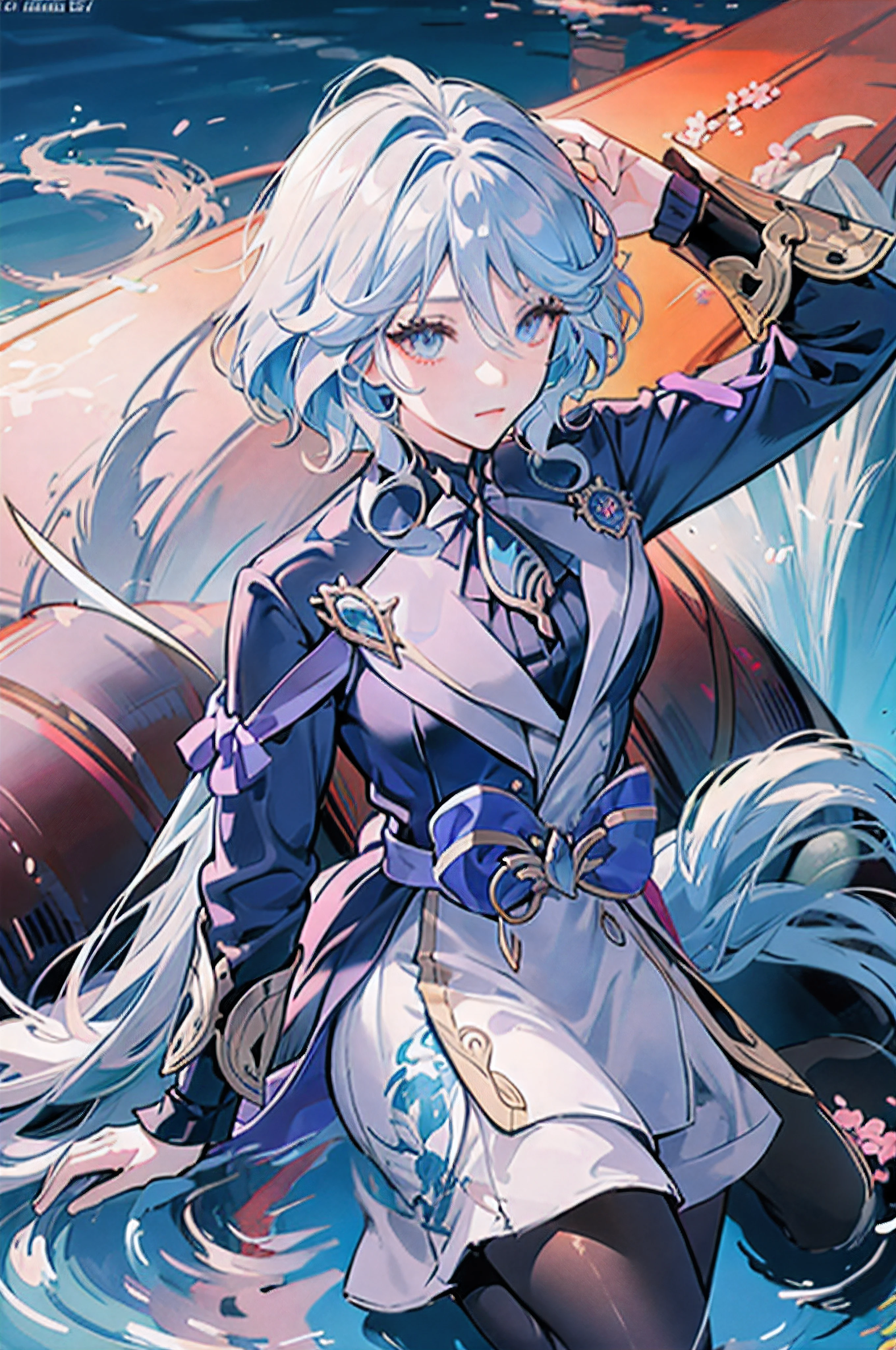 anime character with sword and water swirls in background, beautiful girl in art, demon slayer artstyle, key anime art, anime cover, detailed key anime art, advanced digital anime art