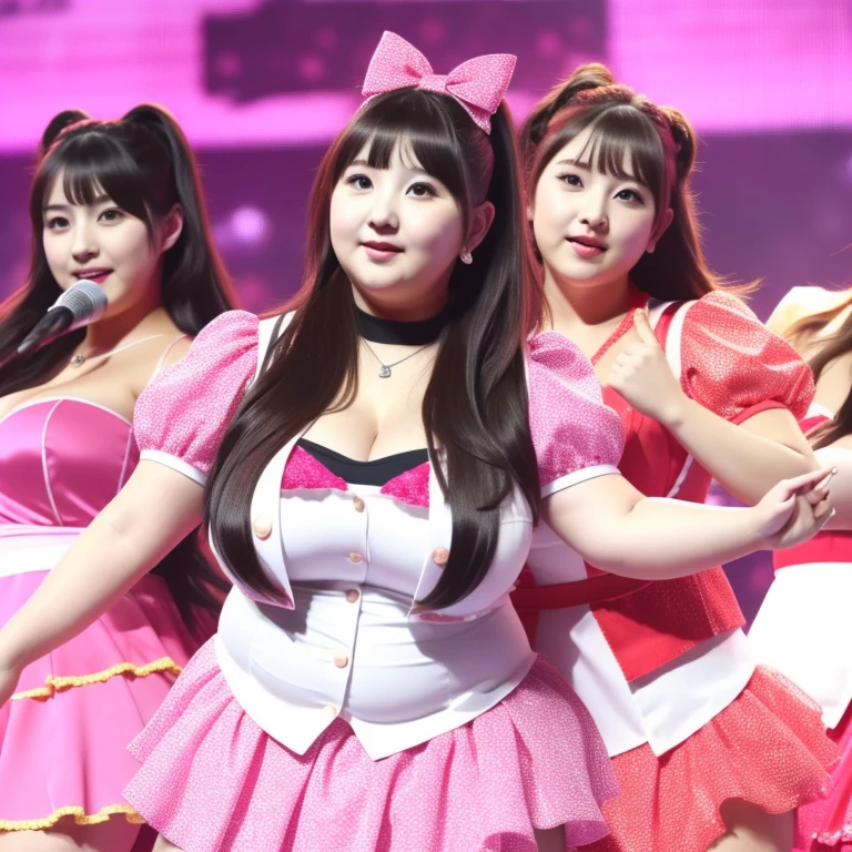 (((Very fat woman)))、huge tit、kawaii、Japan Person Model、Young cute、beautifull asian girl ever、Idol groups、Idol in a singing costume，Background stage，Performance Stage Background、4K、RAW、An ultra-high picture quality