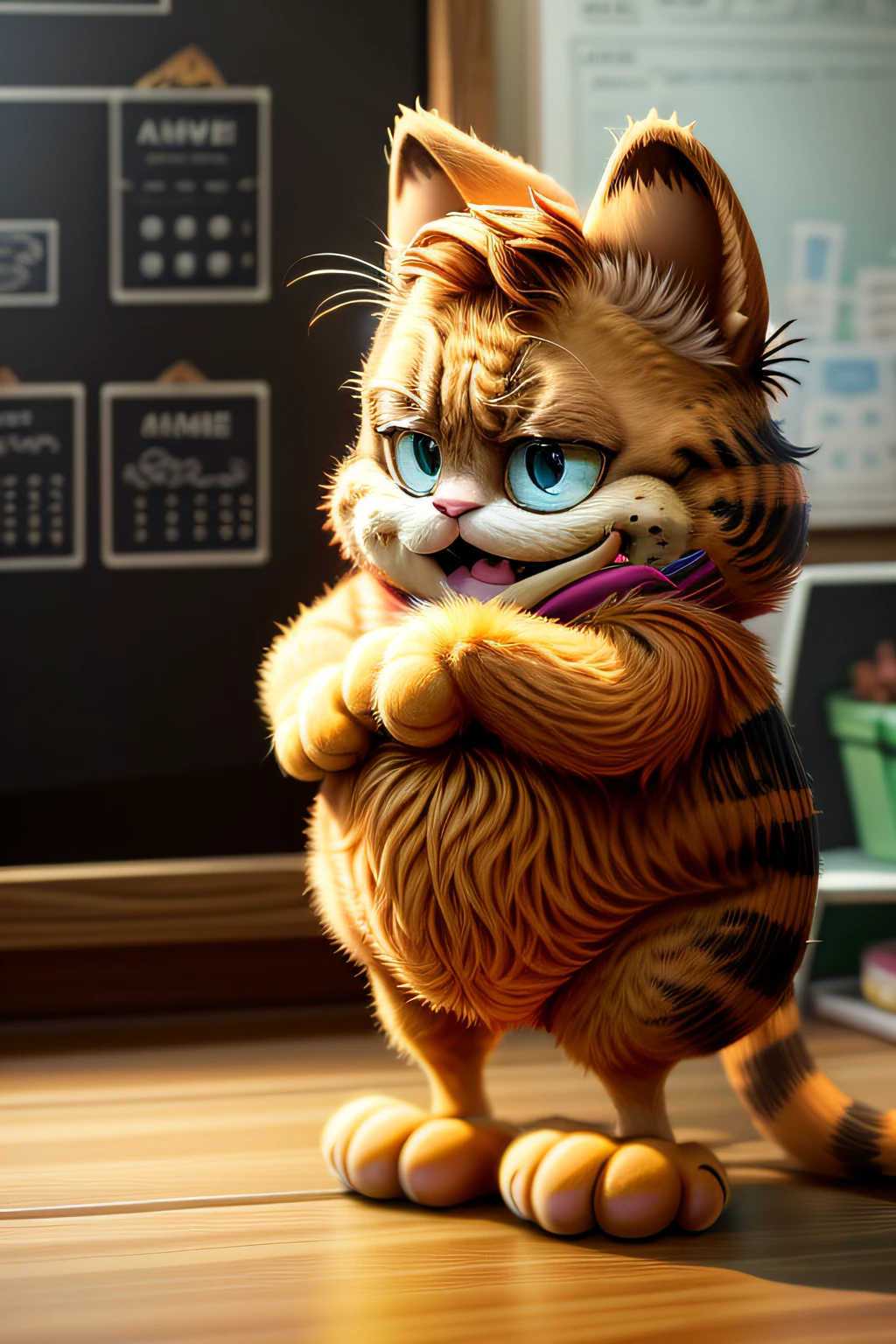 Comic storyboard:1.4, comic strip, Lighting,A curious Garfield cat,Cartoon comics style, 4K Ultra HD, 超高分辨率, (realistically: 1.4), Best quality at best,tmasterpiece,(pastel colour:1.2)