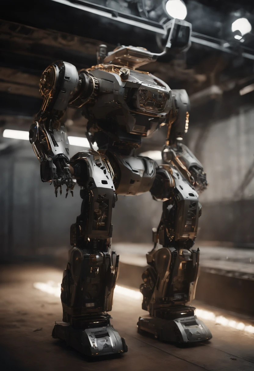 Envision a cinematic scene showcasing an Autonomous Mobile Robot (AMR) of unparalleled complexity, emphasizing extreme micro-details of its internal mechanisms, including intricate gears, cables, and wire work. Picture this image in stunning 8K movie quality, with a focus on displaying the wear and tear evident in the scratches and damage to the machine's metal and exterior.

Zoom in on the micro-details of the AMR's internal machinery, capturing the precision in the arrangement of gears, the intricate web of cables, and the meticulous layout of wire work contributing to its advanced functionality.

Highlight the exterior of the AMR, emphasizing the battle scars, scratches, and signs of wear that narrate a tale of continuous operation and exposure to challenging environments. Pay attention to the reflections of light on the damaged metal and worn paint, enhancing the realism and depth of the AMR's rugged appearance.

Consider the lighting, utilizing cinematic techniques to create dynamic shadows that bring out the three-dimensional quality of the AMR. Craft an immersive visual experience that showcases both the internal complexity and external resilience of this autonomous machine.

Imagine the AMR in a dynamic scenario, such as navigating a challenging terrain or interacting with its environment. Integrate elements like debris, dust, or sparks to add realism and further enhance the cinematic quality of the scene.

This detailed prompt aims to inspire the creation of a visually stunning and immersive depiction of an Autonomous Mobile Robot in 8K movie quality, with a focus on extreme micro-details of internal mechanisms and the wear and tear visible in scratches and damage on its exterior.