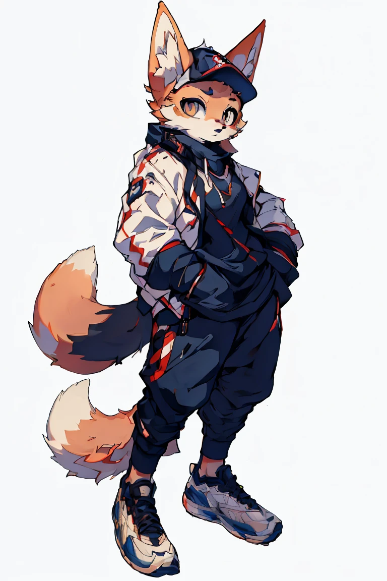 (hi res), ((Masterpiece)) , ((Best Quality)), character design, woman's, Fox, average breasts, full body, furry, modest, streetwear outfit,