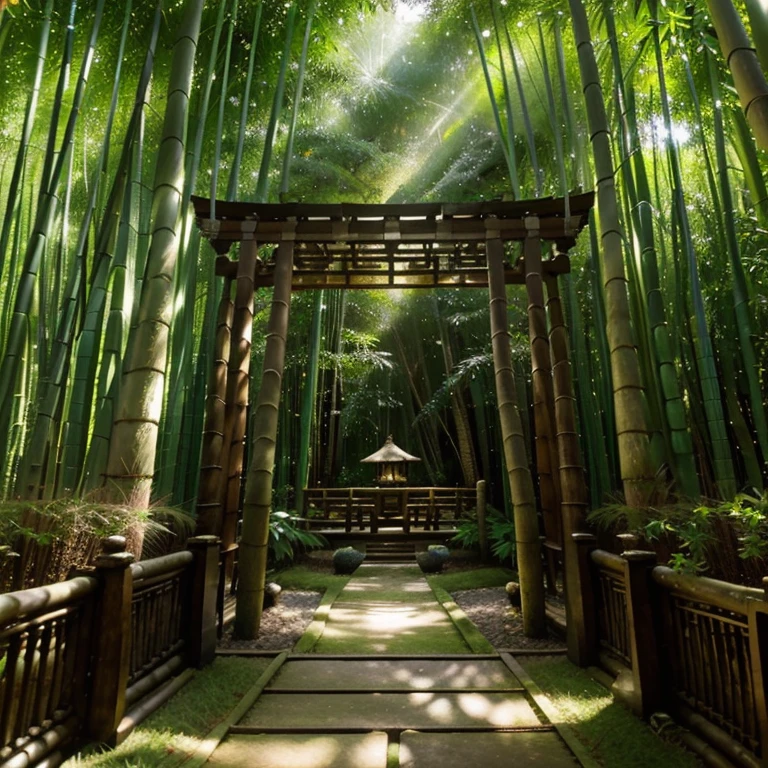 highres,ultra-detailed,realistic,dense bamboo forest,serene,peaceful,calm,greenery,bright sunlight,whispering leaves,misty atmosphere,tranquil setting,natural beauty,nature's embrace,elegant tall bamboos,
sunlight filtering through the towering bamboo,play of light and shadow,dappled sunlight,gentle rustling sound,slender bamboo stalks,delicate bamboo leaves,sunbeams streaming,majestic bamboo grove,
lush foliage,ethereal beauty,quiet solitude,warm golden glow,rays of sunshine piercing through the canopy,serenity of the forest,breathtaking landscape,whispering breeze,serene meditation space,
rustic charm,bamboo shoots,shades of green,magical ambiance,zen-like tranquility,harmony with nature,refreshing scent of bamboo,zen garden inspiration,sensory delight,mystical allure,
invigorating forest bath,birds chirping overhead,peaceful sanctuary,enchanting atmosphere,lush green carpet,calming energy,serene escape,perfect harmony,
captivating bamboo maze,dancing shadows,delicate bamboo grove,serene backdrop,tranquil retreat,nature's artwork,harmonious symphony of nature,enchanted woodland,
dreamlike paradise,fresh air and tranquility,zen-like Japanese garden,dappled sunlight,soothing sounds of nature,mindful exploration,Green silence that soothes the soul,
bamboo grove stretching into the horizon,emerald beauty,lush tropical oasis,nature's sanctuary,hidden path among bamboo,captivating interplay of light and shadow.