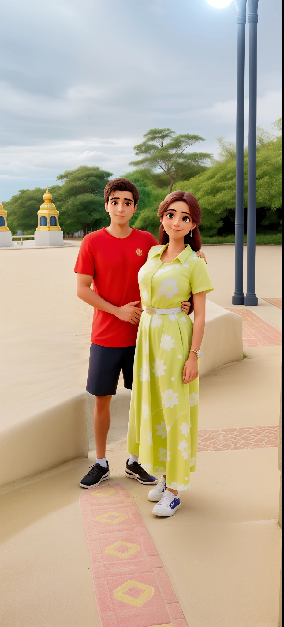 Um lindo casal, iluminado pela luz do sol e uma mulher gestante