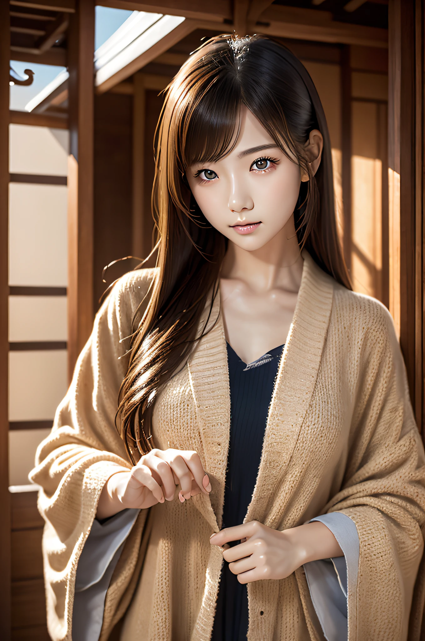 good house、Japan beautiful girl、Best quality, texture and detail、Best Lighting、The best situation、the best harmony and balance、Best realistic skin, hair and clothes、best background、Structurally correct body、Correct hands and fingers、perfect bodies、