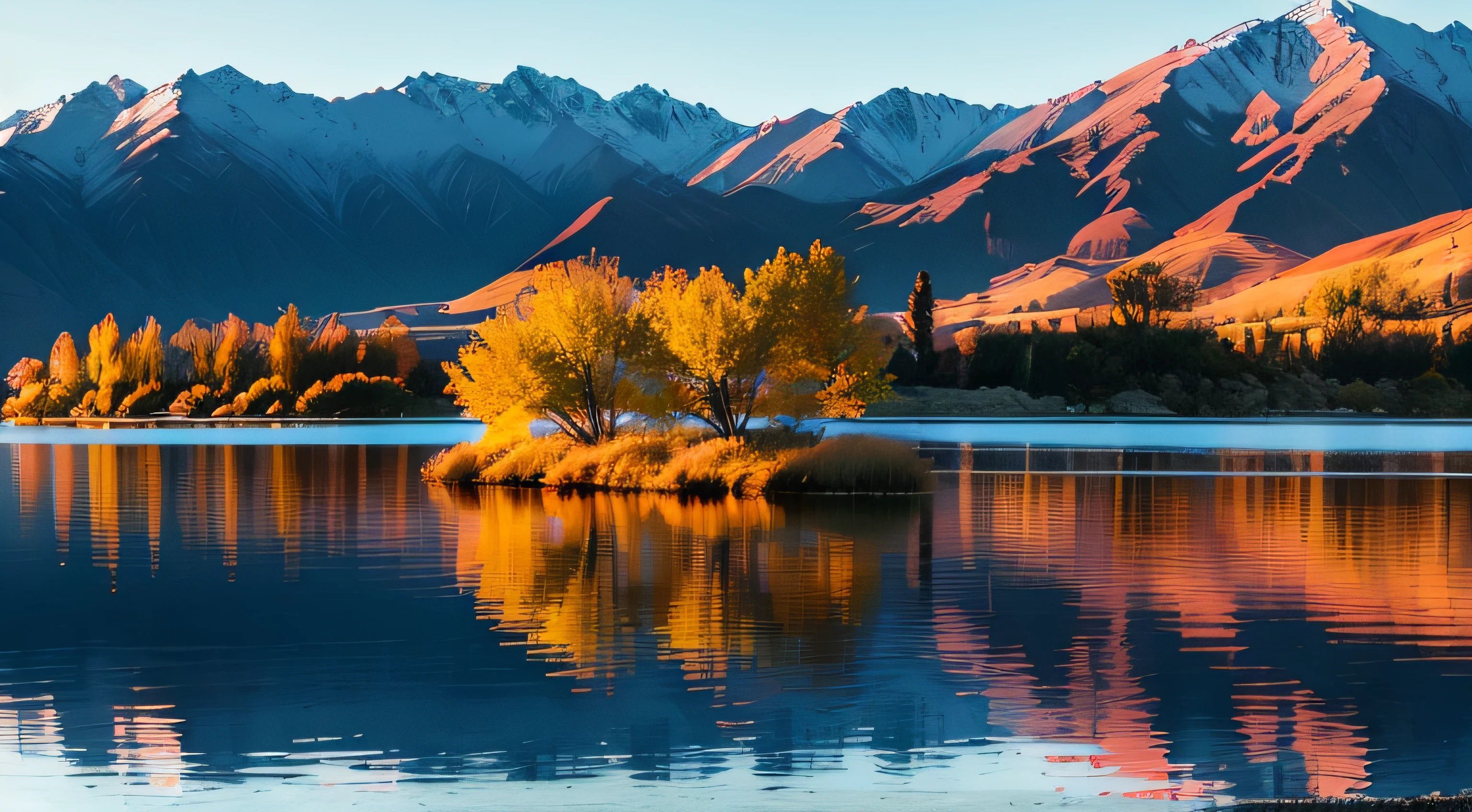 Remarkable landscape of colorful autumn Wanaka Tree reflection on Wanaka Lake with sunrise in the fresh morning, most popular photographed tree in Wanaka, autumn season in South New Zealand.