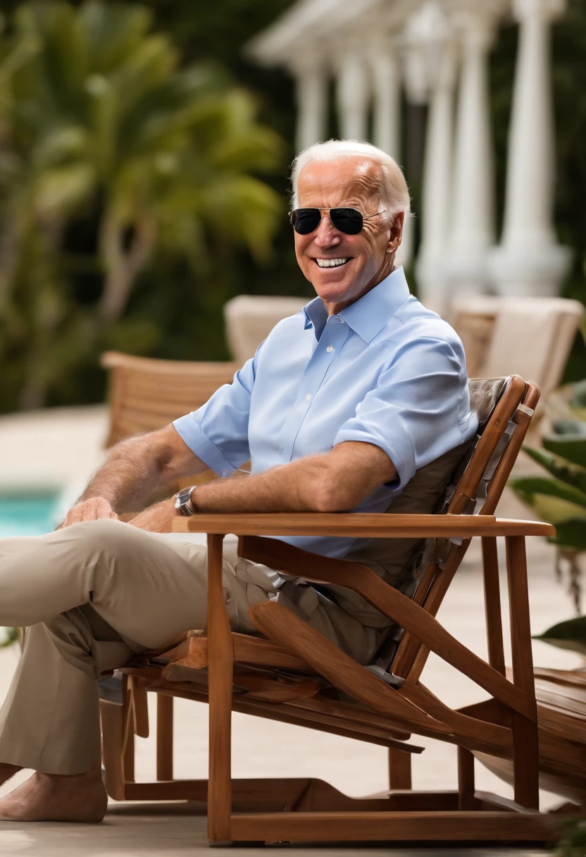 A photo of Joe Biden enjoying a relaxing spa day at a luxurious resort.,original, Joe Biden, the President of the United States, is typically seen in a suit and tie, often with a smile and aviator sunglasses, which have become somewhat of a trademark look for him. He has white hair, blue eyes, and is known for his friendly demeanor.