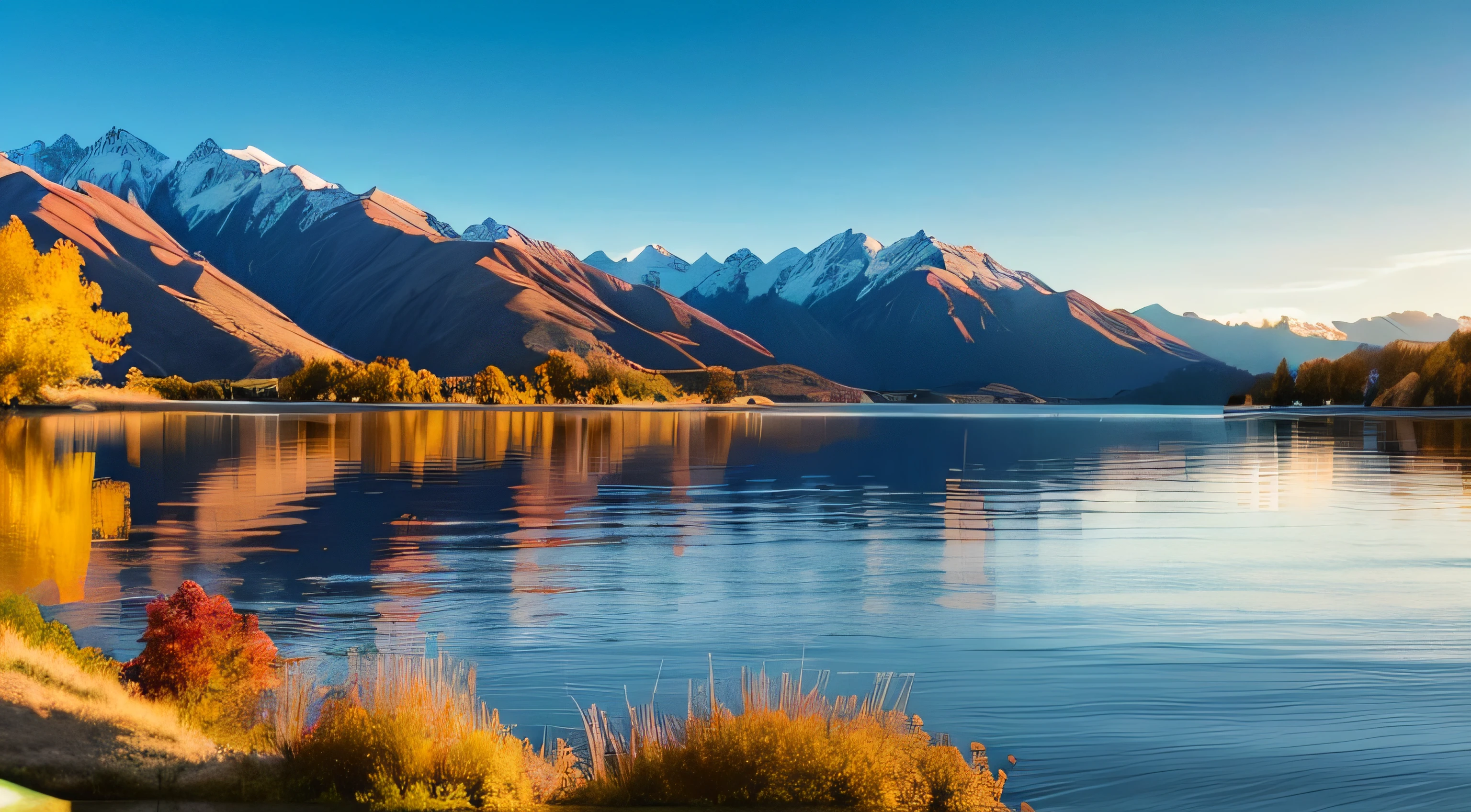 Remarkable landscape of colorful autumn Wanaka Tree reflection on Wanaka Lake with sunrise in the fresh morning, most popular photographed tree in Wanaka, autumn season in South New Zealand.