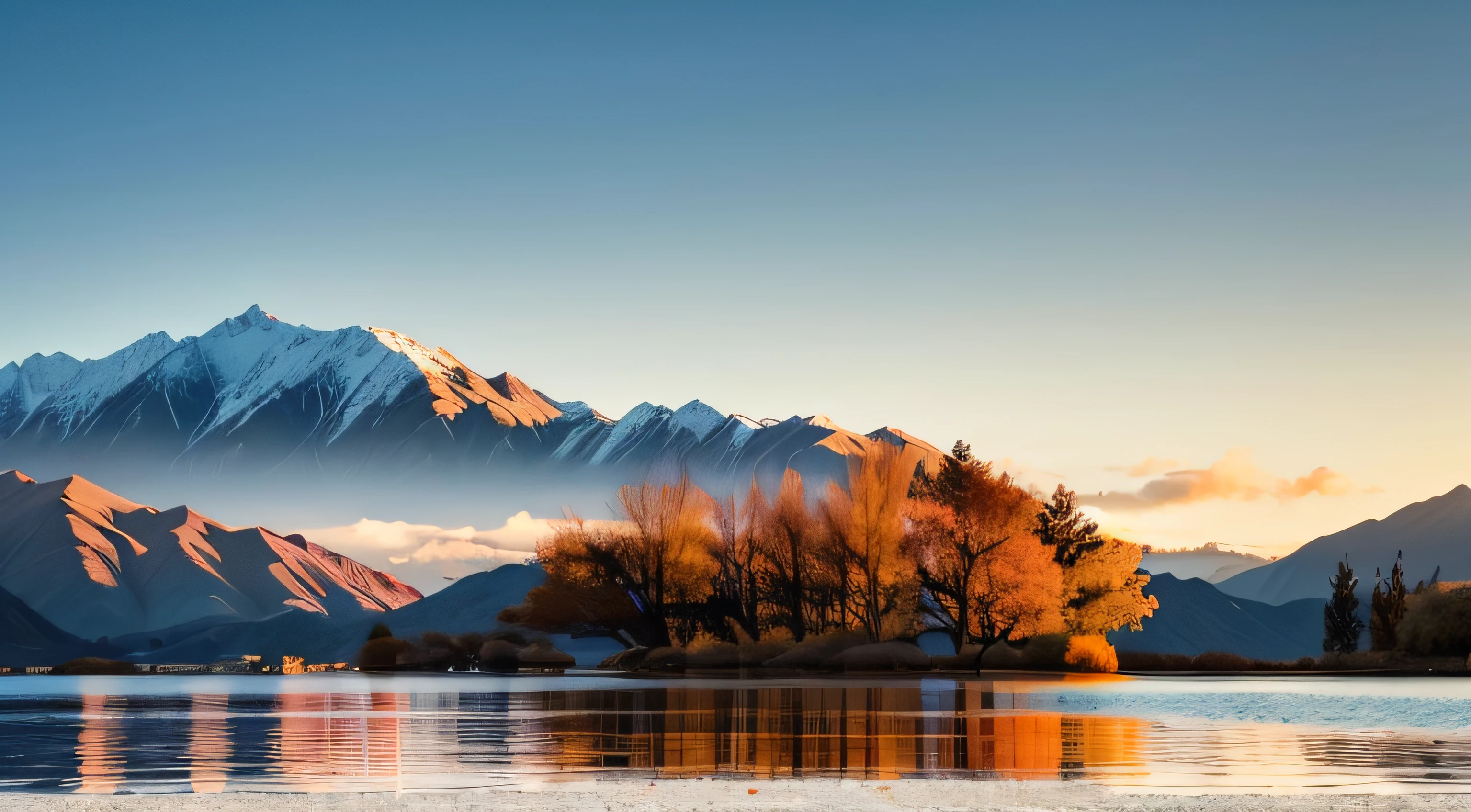 Remarkable landscape of colorful autumn Wanaka Tree reflection on Wanaka Lake with sunrise in the fresh morning, most popular photographed tree in Wanaka, autumn season in South New Zealand.