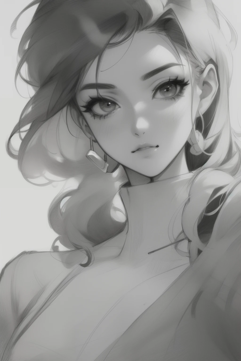 (master part, Qualidade Superior: 1.2), ultra detalhe, Cinematic lighting, HDR, esquete, retrato, esquete, (((detailed pencil drawing))), Uma mulher bonita, parte superior do corpo, 25 anos, corpo magro, pequeno, Beautiful, impressionante, Margens, inspiration, Dynamic angle,