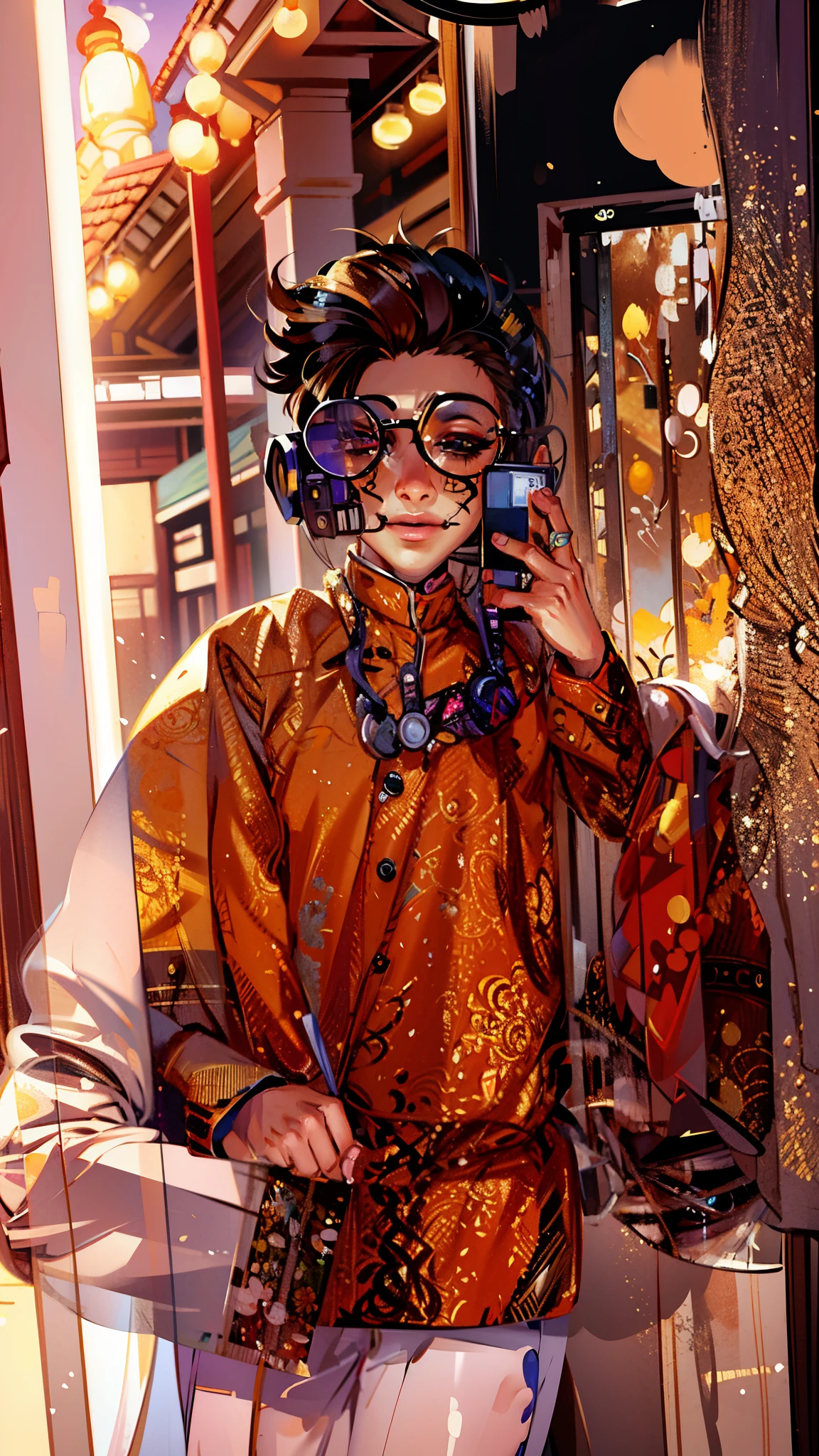 (masterpiece),(best quality:1.0), (ultra highres:1.0), detailed illustration, 8k, 1boy, anime boy, wearing punjabi, smiling, glassses, detailed face, perfect face, anime eyes, detailed eyes, dark brown eyes, detailed hair, highlights in hair, sunny, day time, highly detailed, anime style, vibrant
